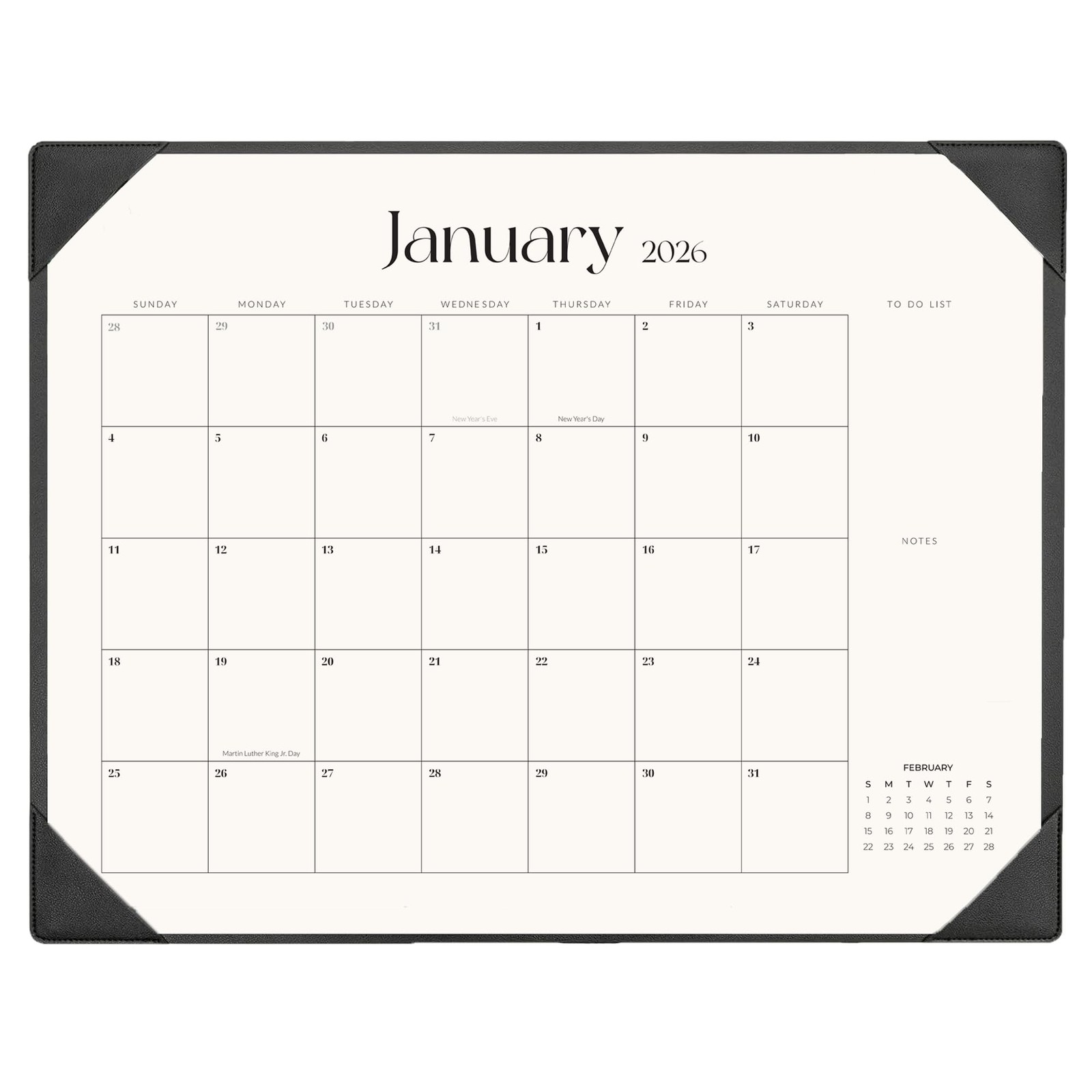 Desk Calendar 2026-2027 with Mat – 22″ x 17″ Large Pad Black