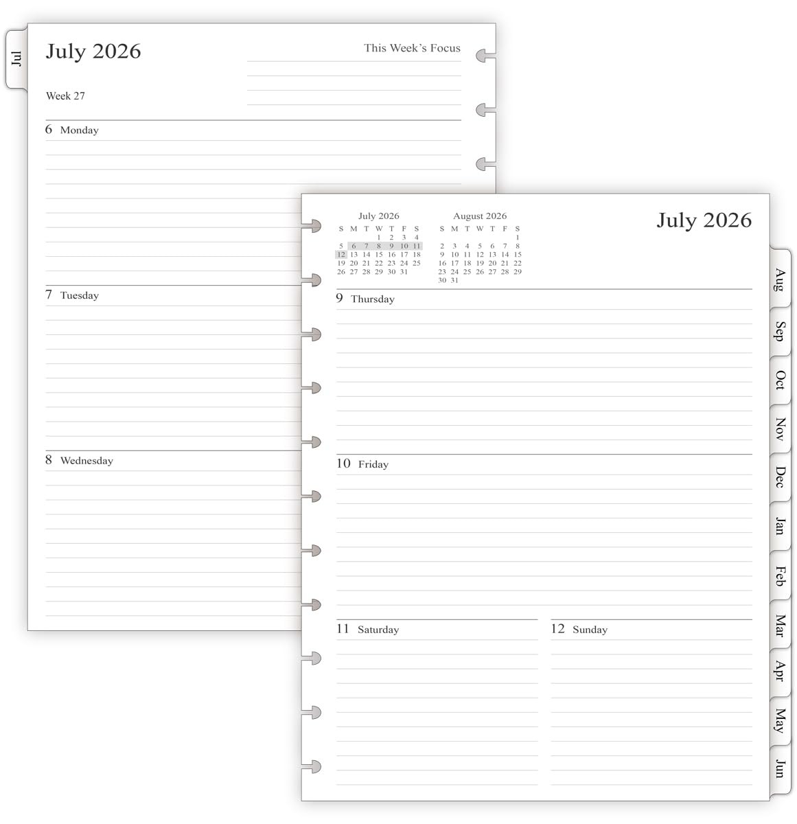2026-2027 Weekly Planner Refills for Letter Size – 8.5″x11″, White