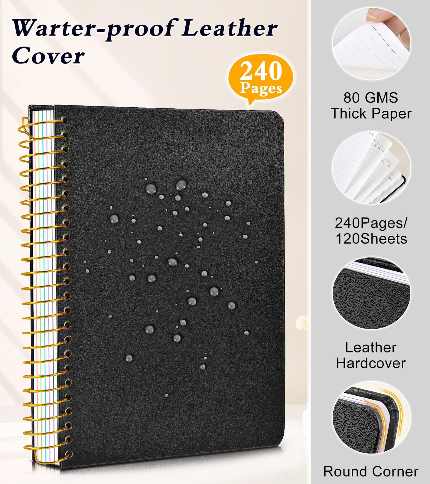5 Subject Notebook College Ruled with Removable Pocket Dividers Tabs, 240 Pag…