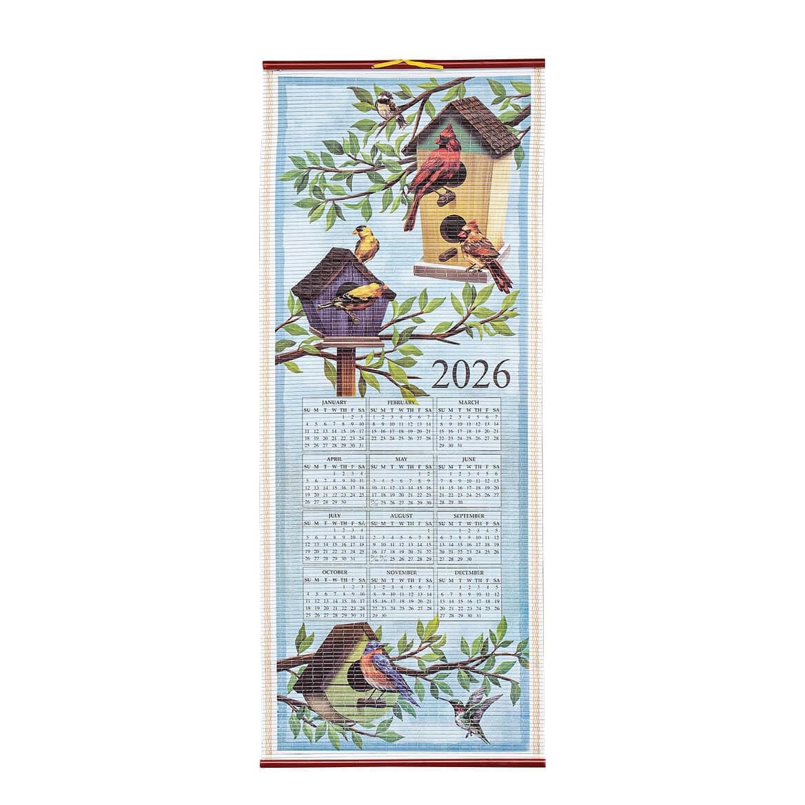 Dual-Sided 2 Year Scroll Calendar, Birds Houses 12.5″W x 33″H,