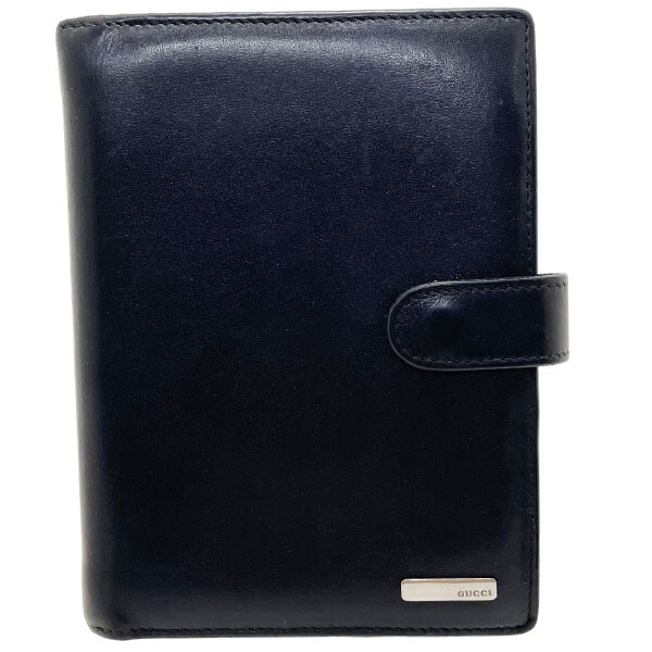 ■Authentic Gucci Notebook Cover Logo Plate Agenda Leather Black 039 3731 GUCCI