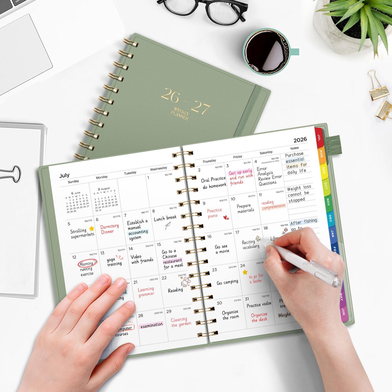 EMSHOI Academic Planner 2026-2027, Weekly and Monthly A5, Light Green