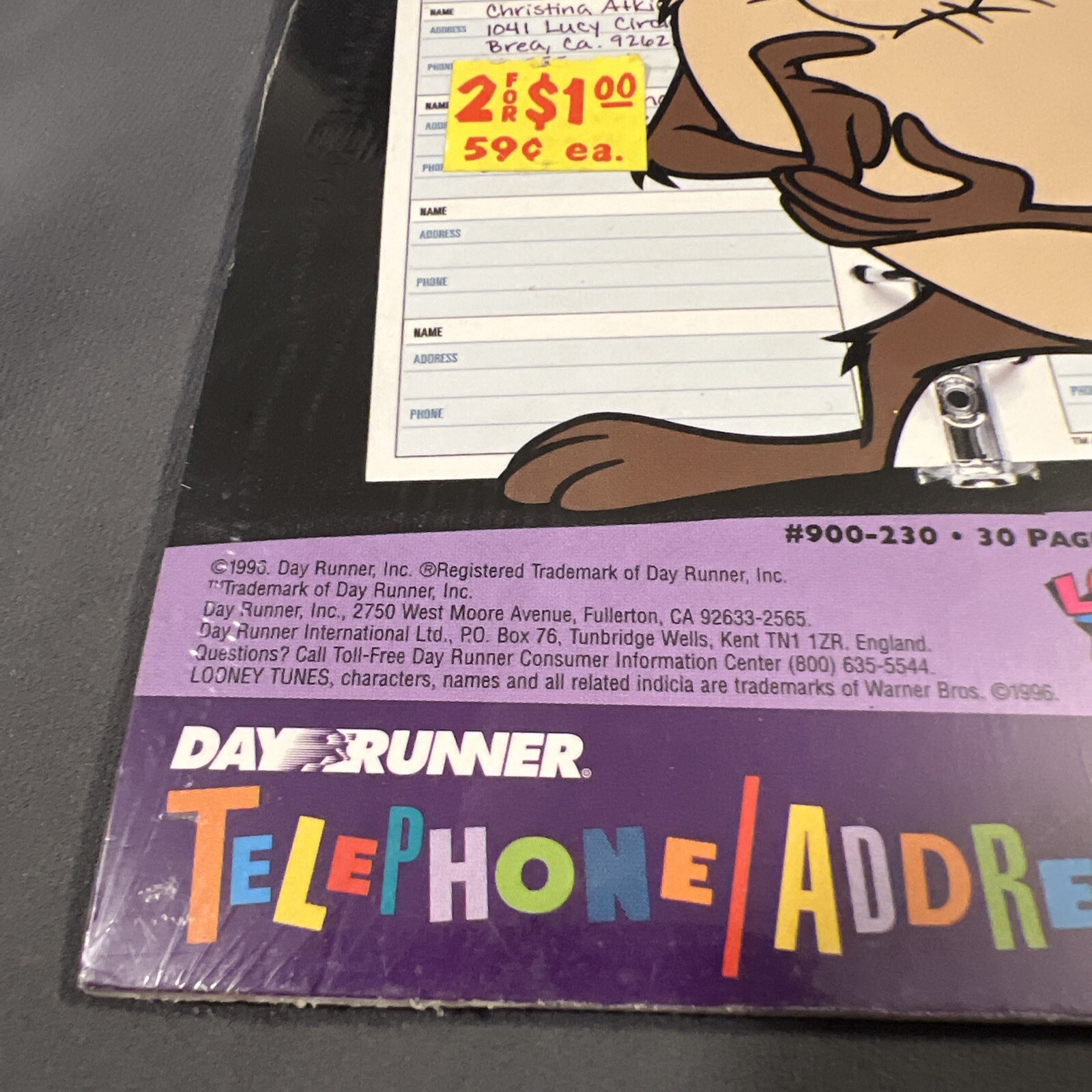 Vintage (1996) Day Runner Looney Too Ns Telephone/address Inserts For Planner