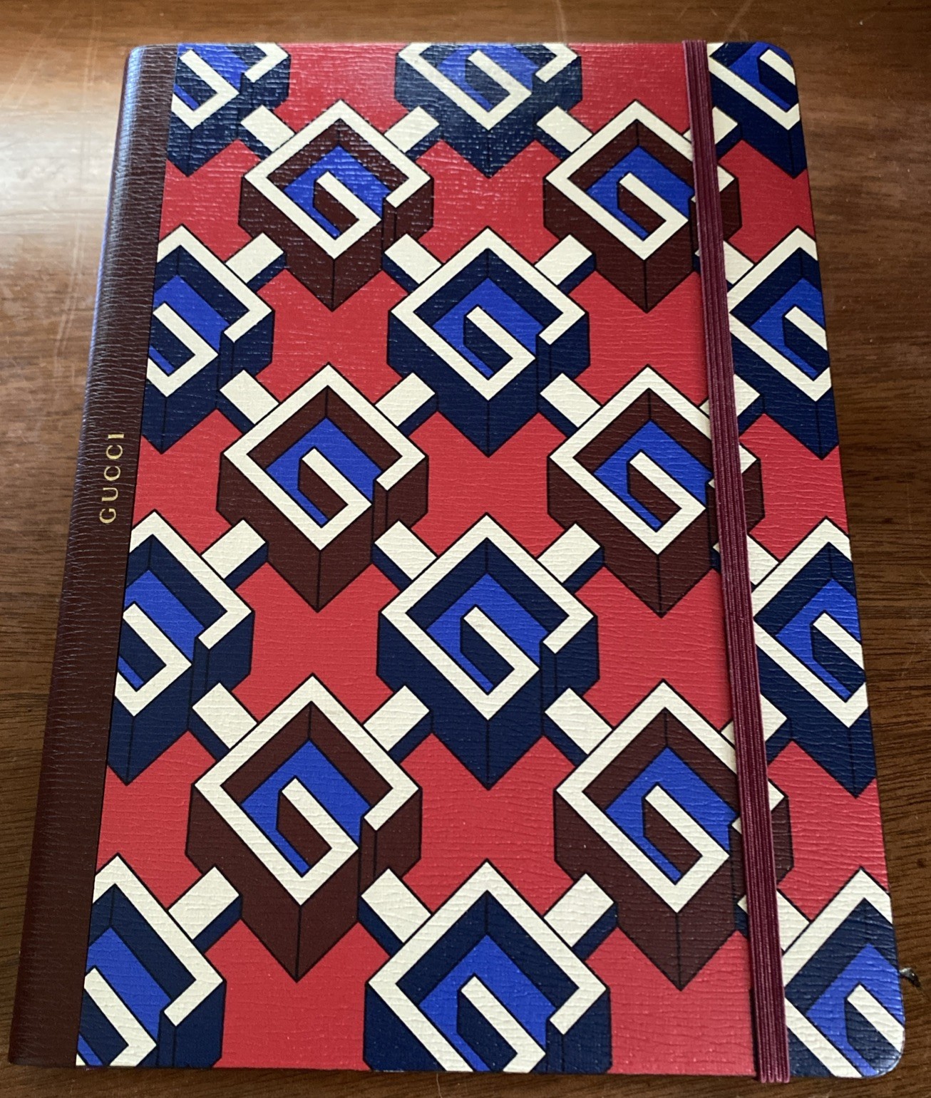 Gucci Luxury Notebook Journal Geometric Logo Printed Red Blue