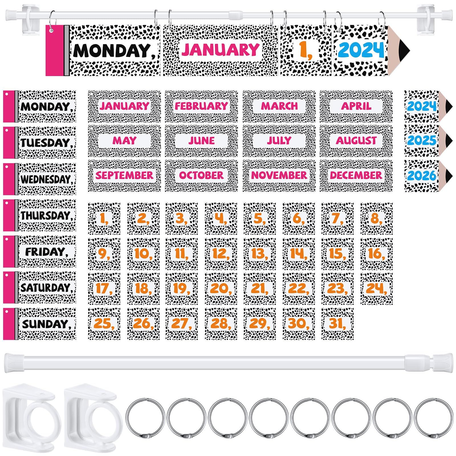 Classroom Calendar Bulletin Board Set Flip Calendar Holder 53 Date Cards Dot