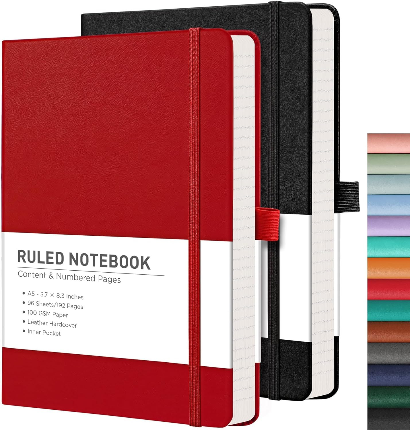 RETTACY Lined Journal Notebook, 2-Pack, 192 Numbered Pages per Pack, A5 Medium S