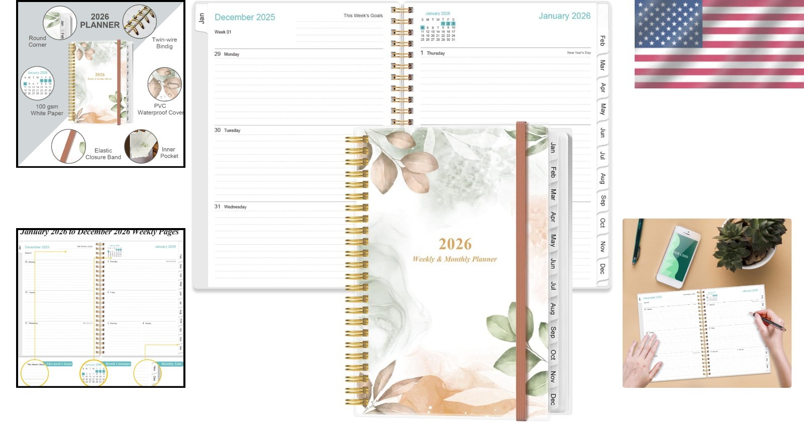 Thick Paper 2026 A5 Planner with Tabs – Monthly & Weekly Layout, Flexible Cover