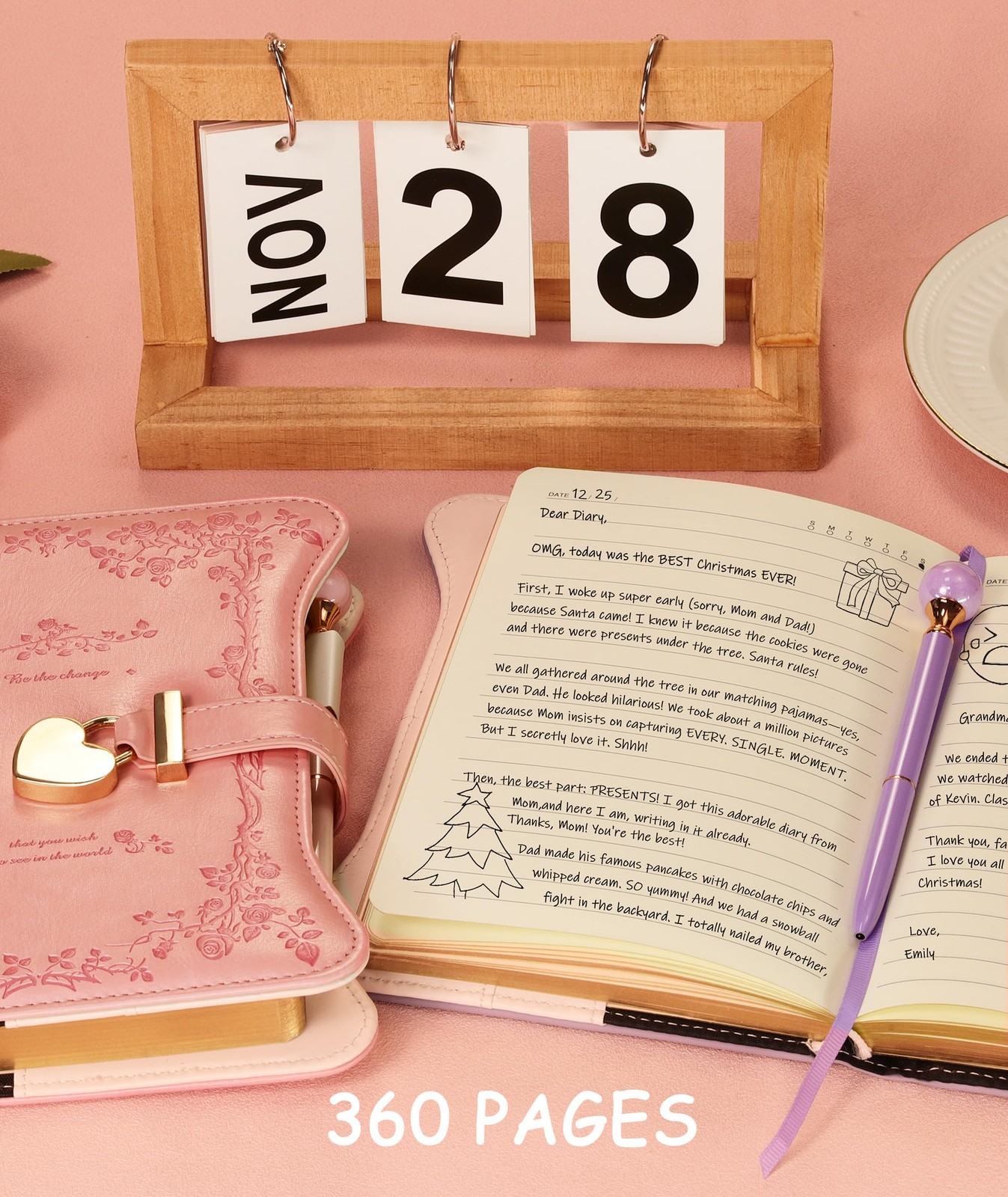 Diary with Lock and Keys for Girls Gift Ideas, 360 Gold Edged Pages Journal f…