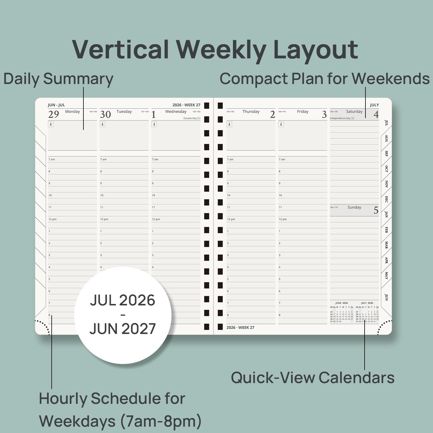 Planner 2026-2027 (Medium – 6.5” x 8.5”) Academic Weekly Calendar (July 202…