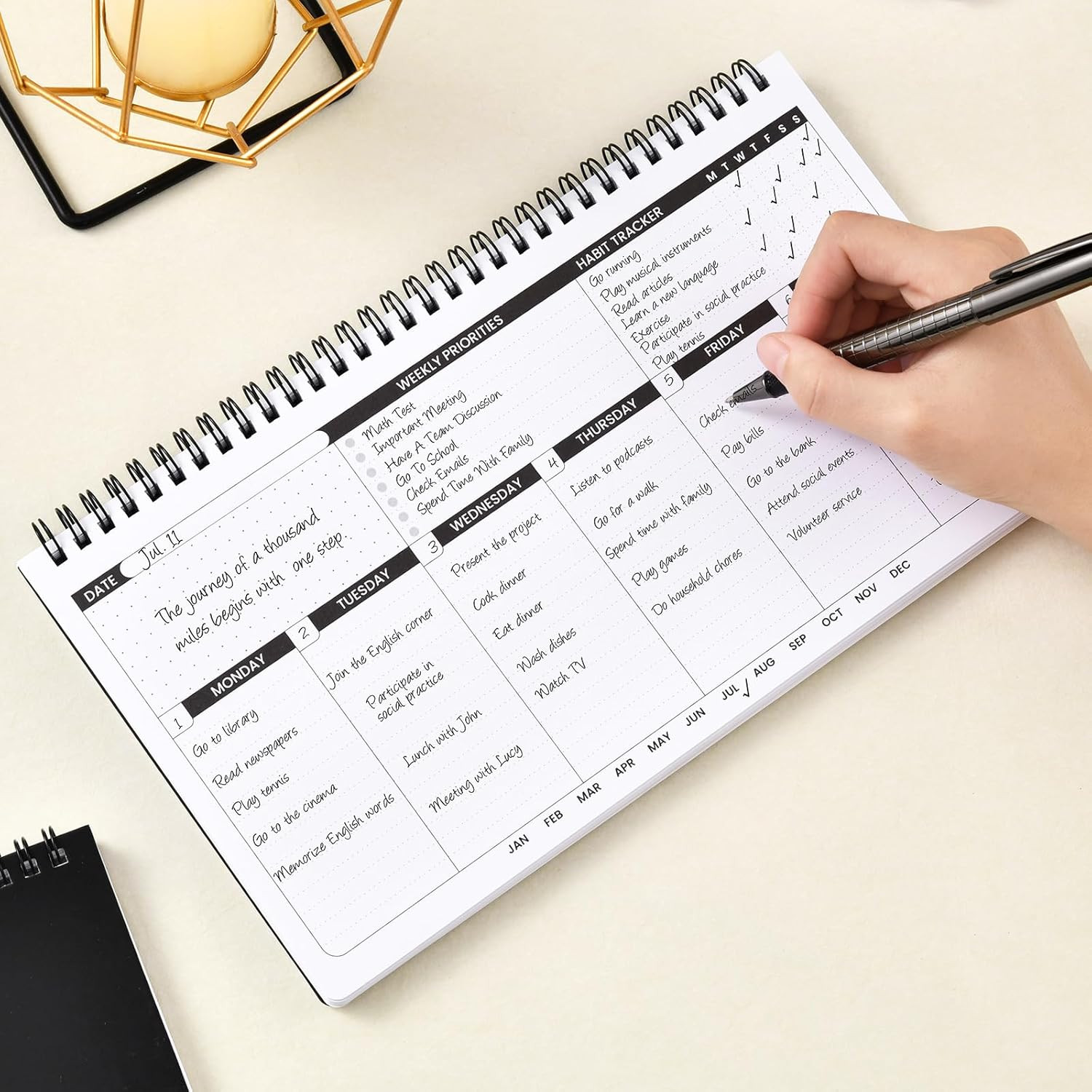 Weekly Planner 2026 – Spiral Bound, 11.2” X 6.3”, Undated Daily Productive Wee