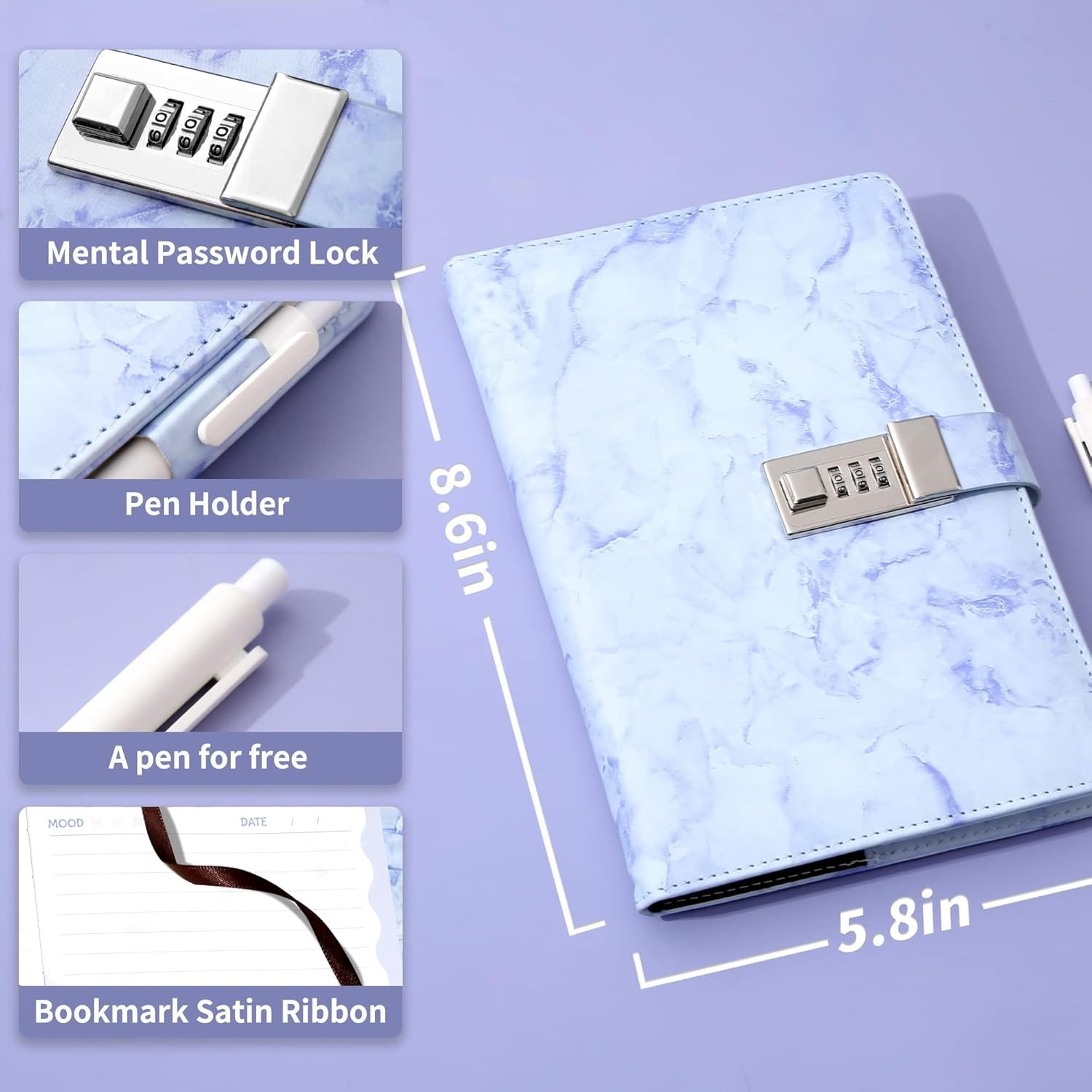 Diary with Lock for Girls and Women, A5 Journal with Lock for 8 10 11 12 14 16 Y