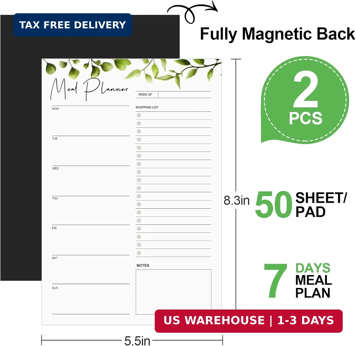 Joyberg 2 PCS Weekly Meal Planner Magnetic for Fridge 8.3×5.5″, Undated Meal Pla