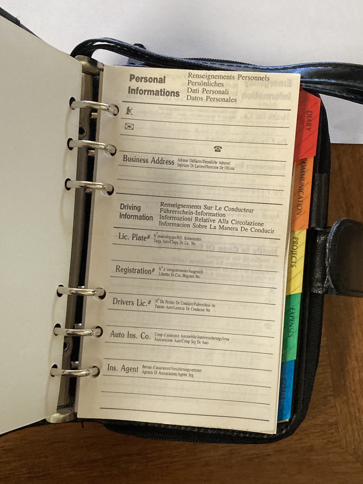 Vintage 90s Day Planner Organizer Y2K Binder Black Faux Leather Six Rings 5×7