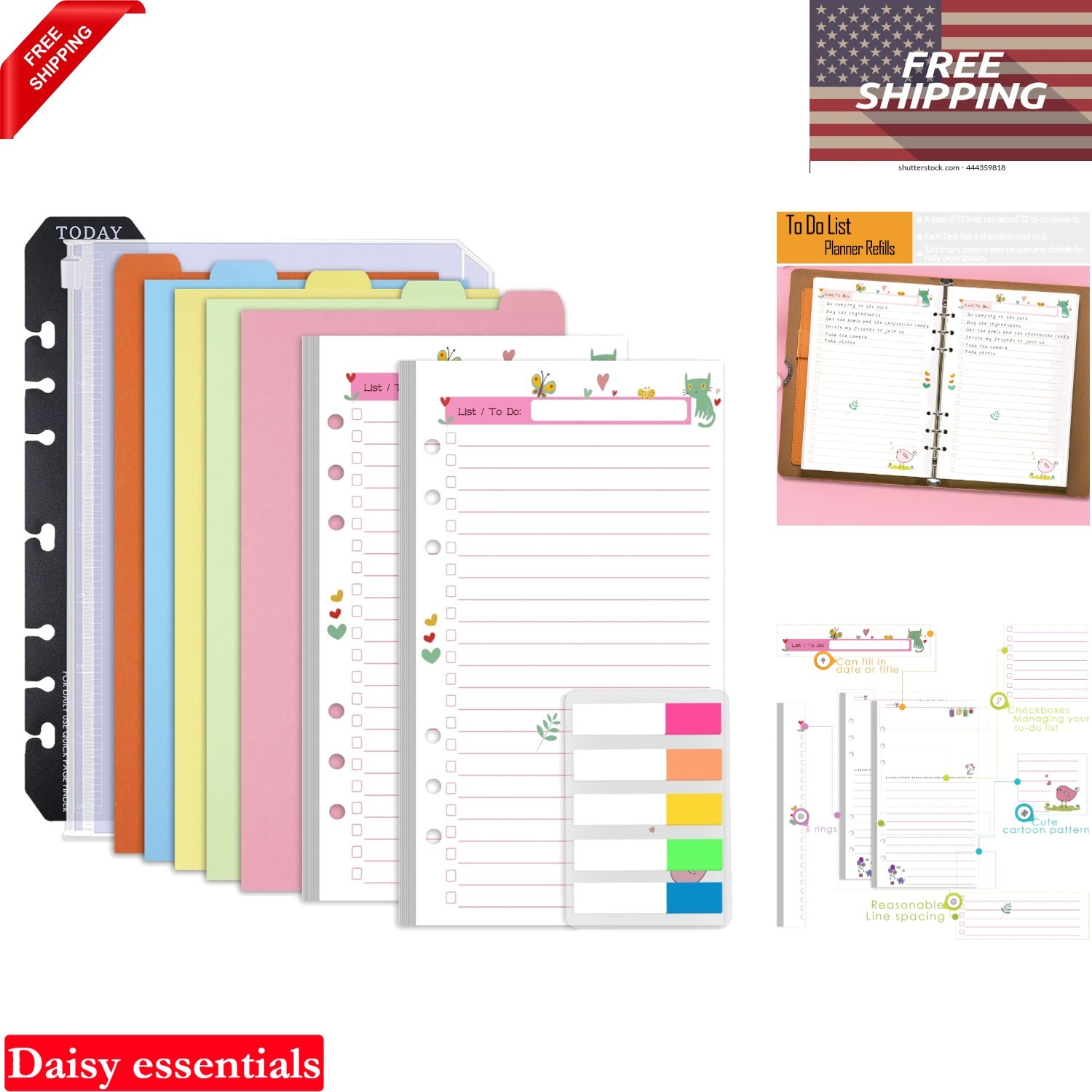 A6 Planner Inserts To Do List 90 Pages Colorful Loops Refills with Dividers &…