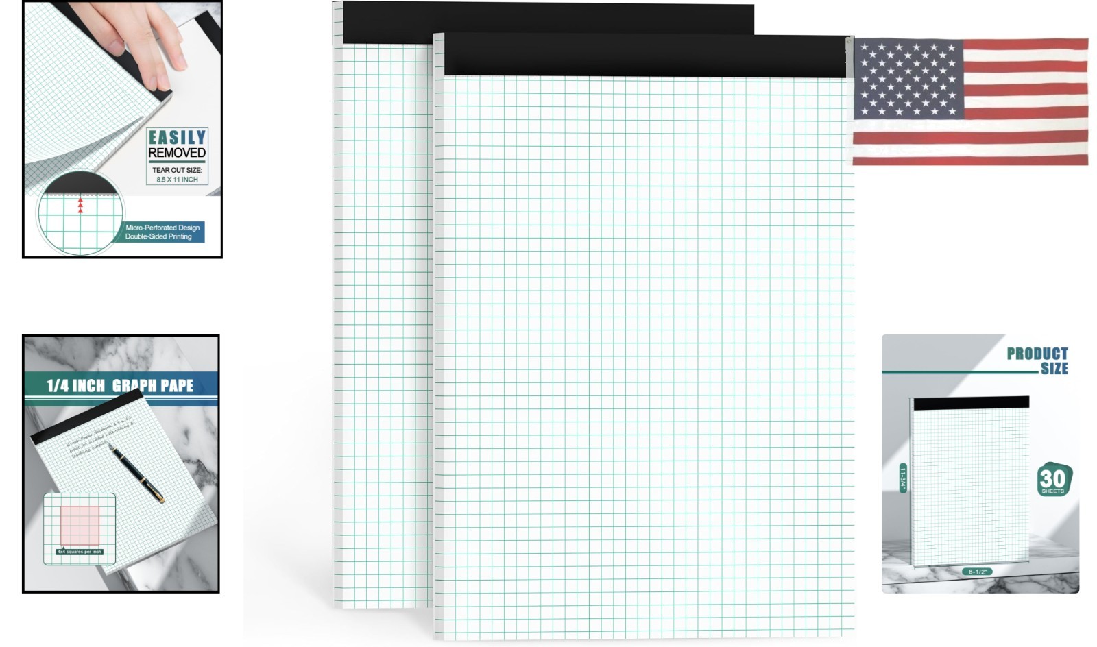 Graph Paper Pads, 8.5” x 11” Grid Notebook, 4×4 Quad Ruled, Perforated Top, 2…