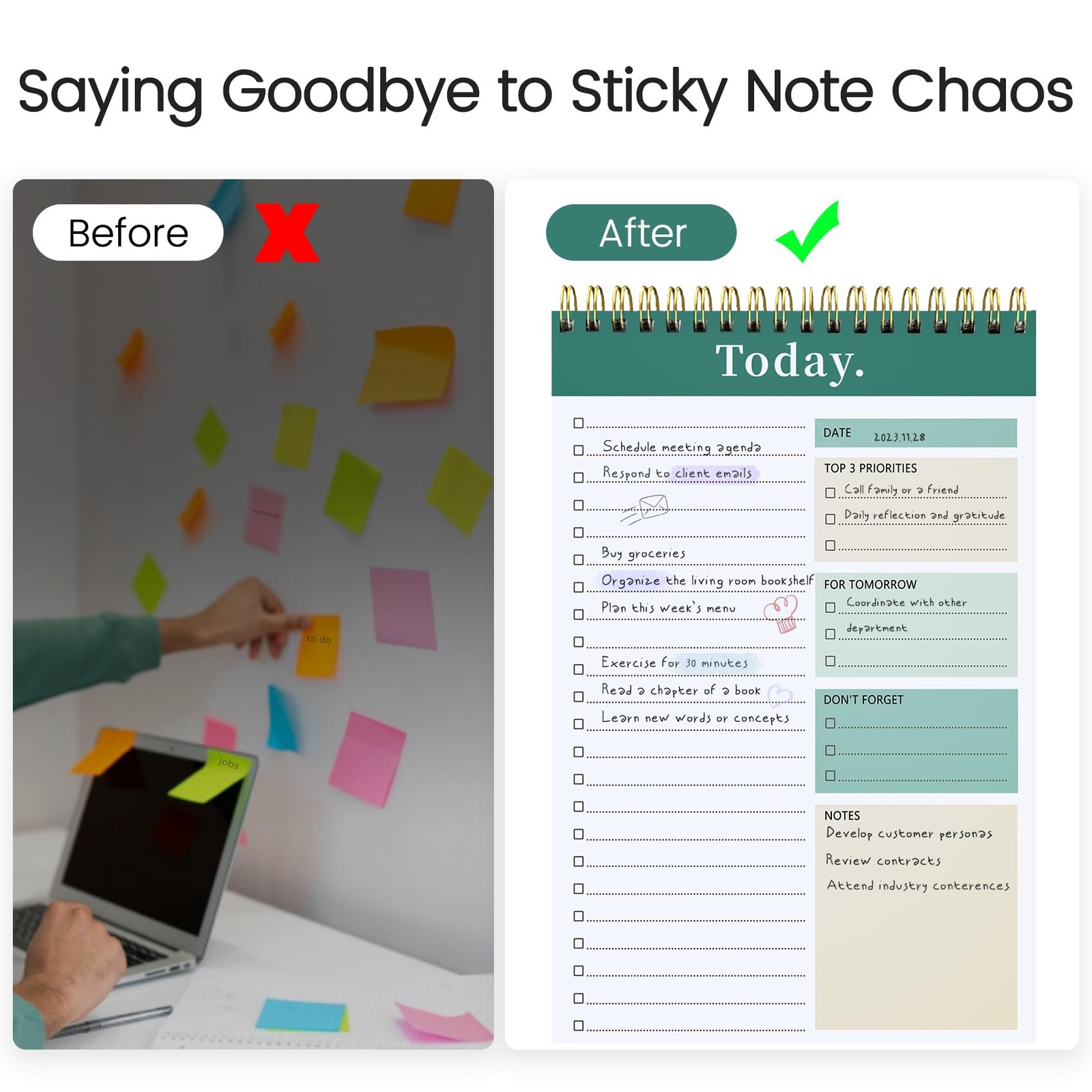 To Do List Notepad – Notebook for Work 6.5 x 9.8 inches, Green