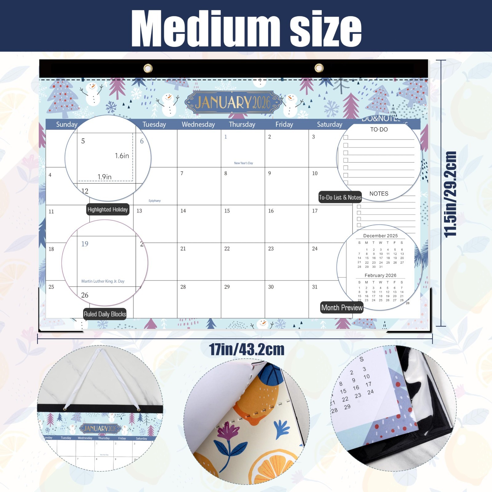 Desk Calendar 2026 2027, 18 Month Planner With Notes, Teacher Student, Blue