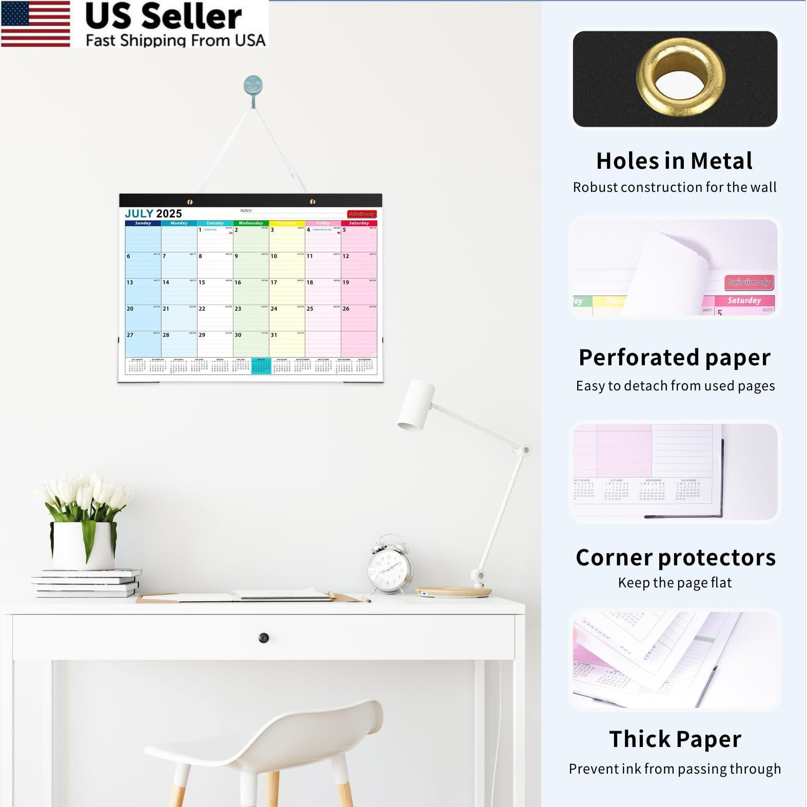 2026 Calendar with Stickers and Clear Waterproof Cover 17 x 12 inch, Colorful