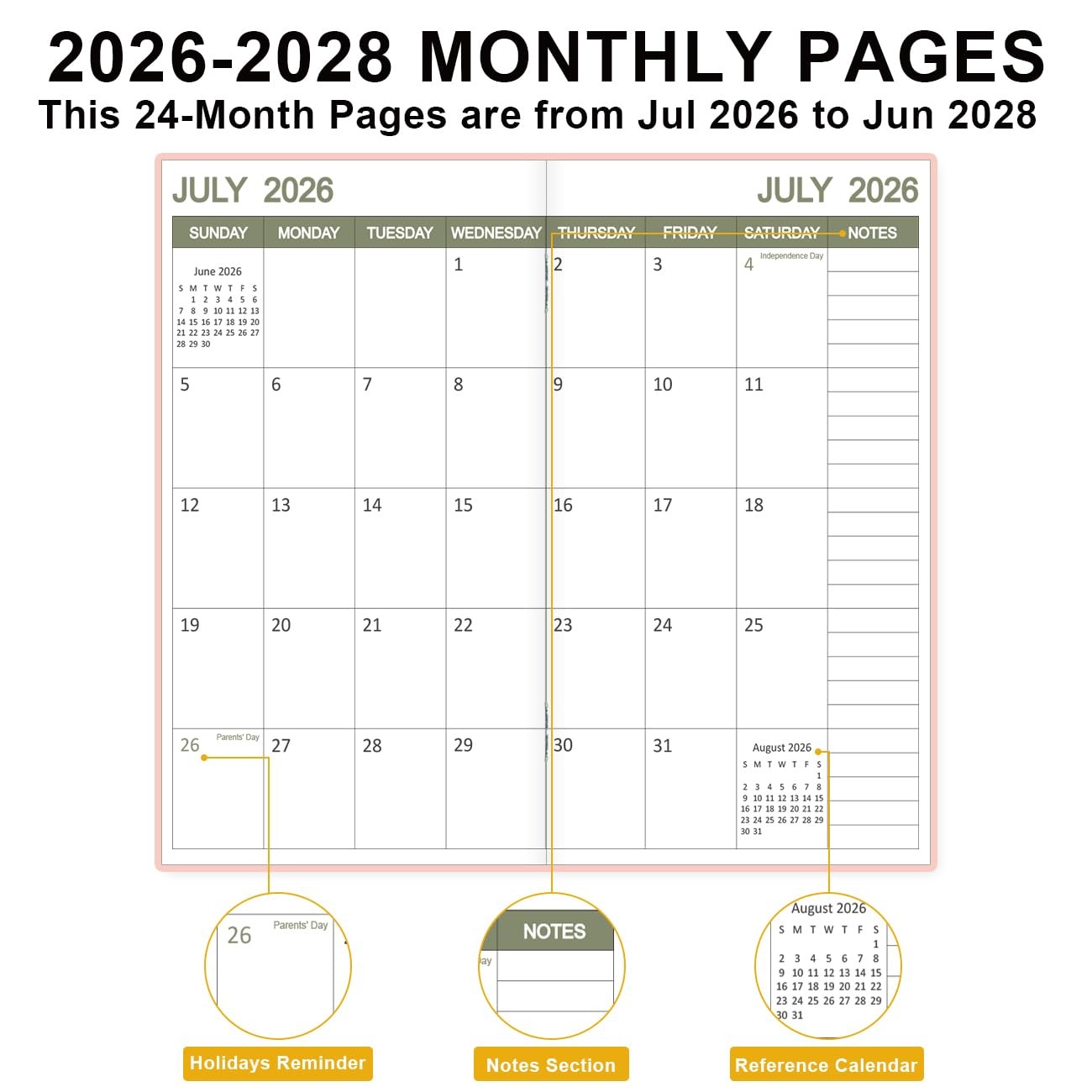 Pocket Calendar 2026-2027 Monthly Planner Two-Year Calendar Organizer for School