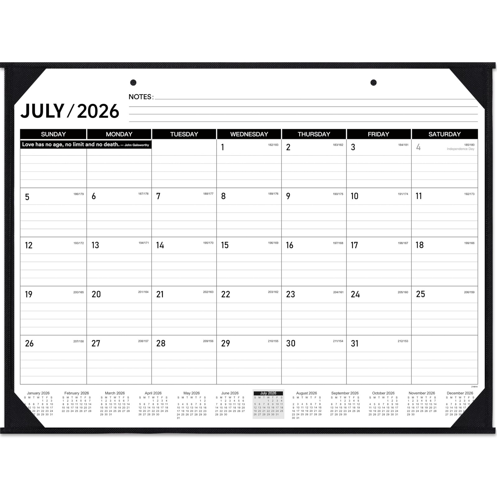2026-2027 Desk Calendar – JUL. 2026 – DEC. 2027, 22″ x 17″, x black