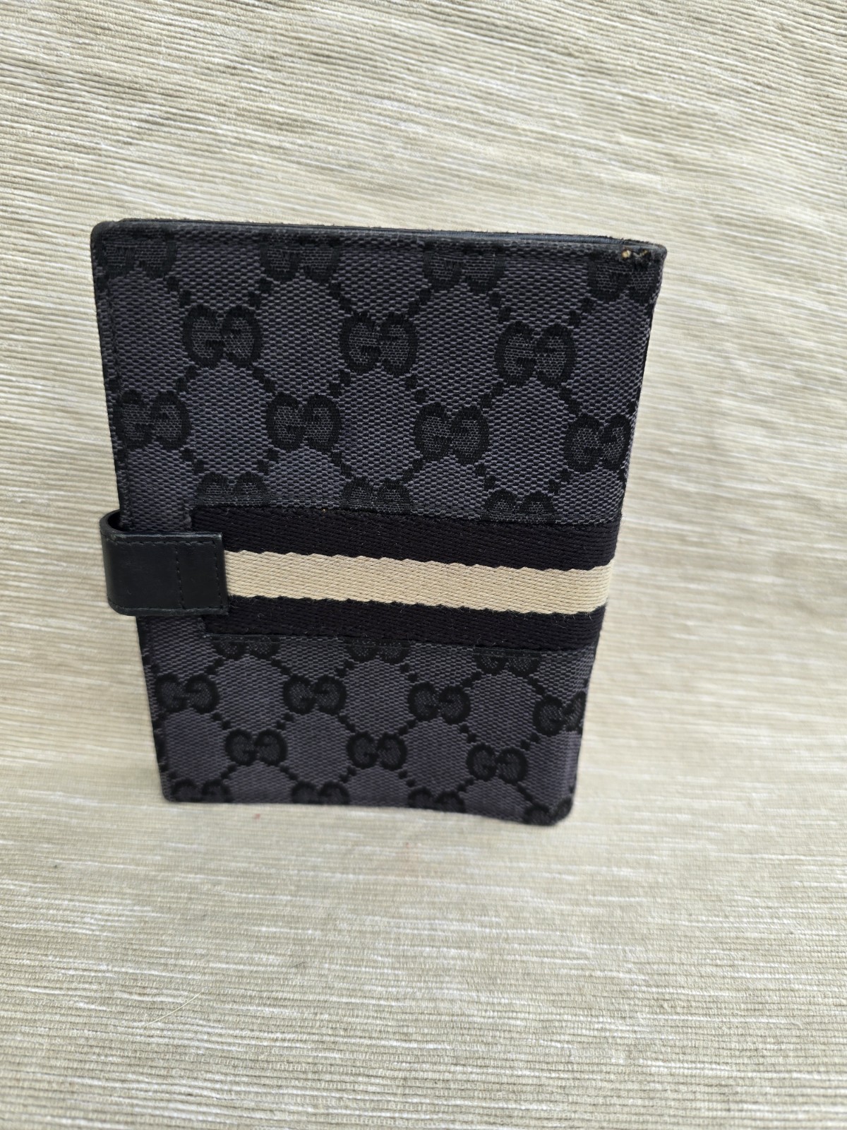 Gucci Agenda Cover Diary Sherry Line Navy GG Canvas Leather