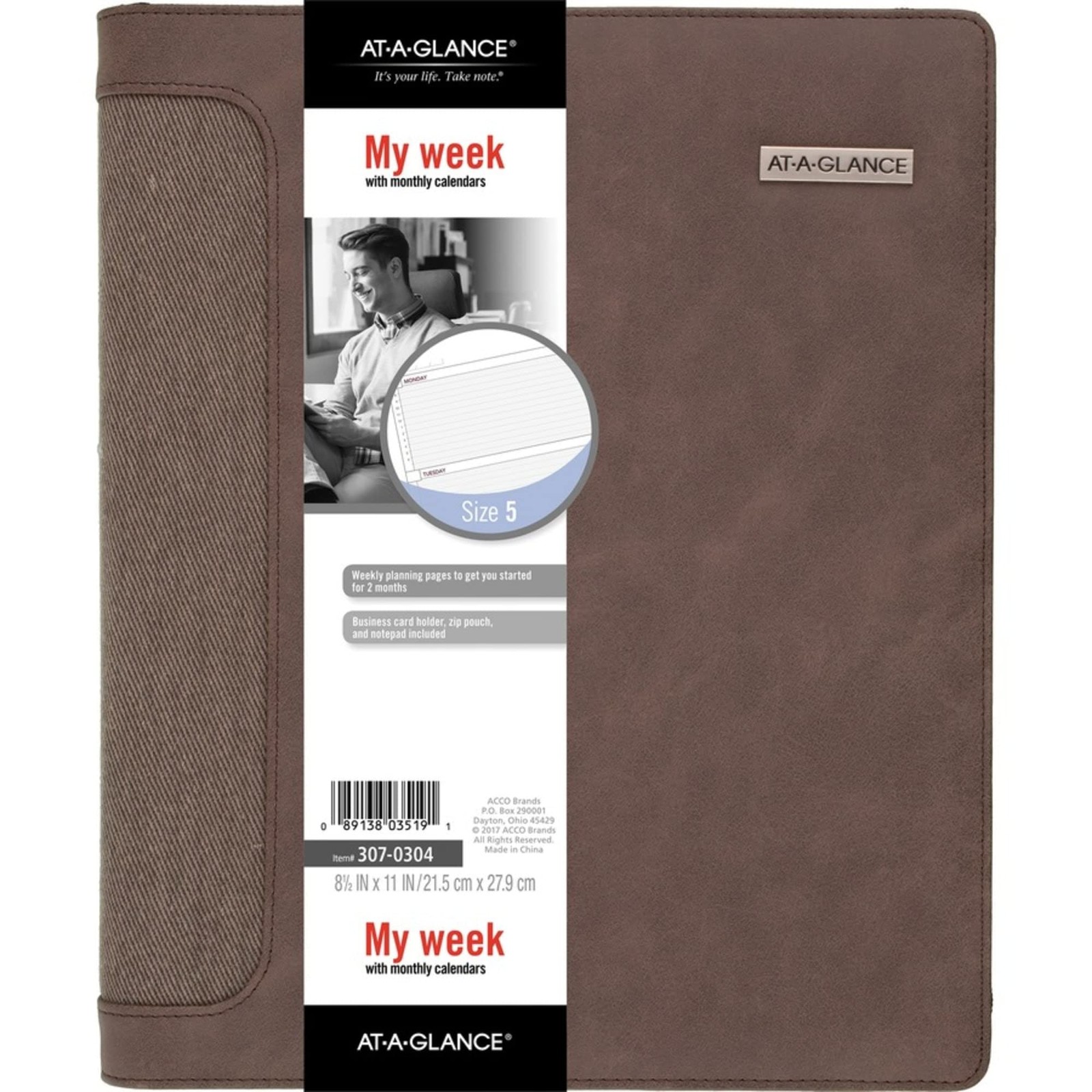 Day Runner Undated Harrison Leather Day Planner, 8-1/2-x-11-inch (307-0304), Bro