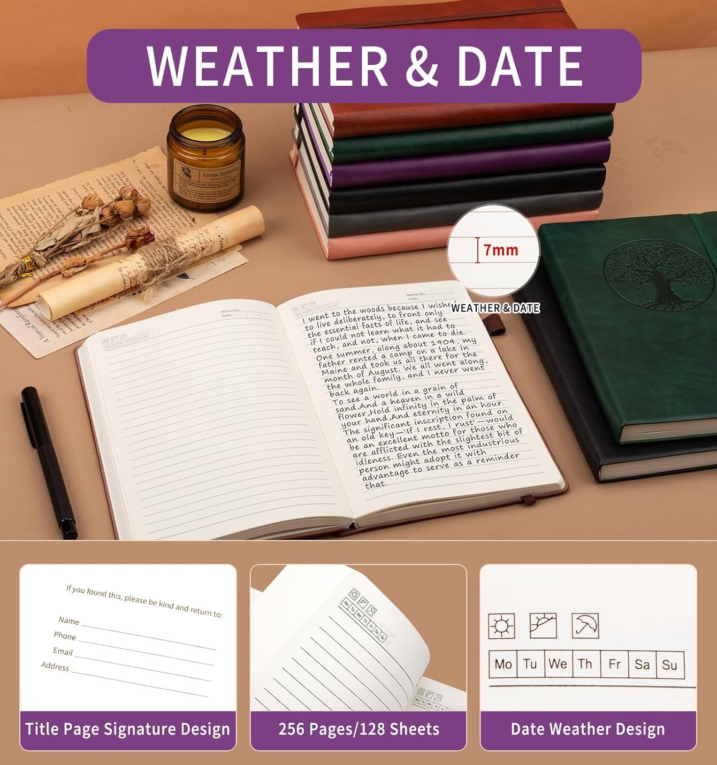 Luxurious A5 Vintage Journal – 256 Pages with Tree of Life and Lay-Flat Design