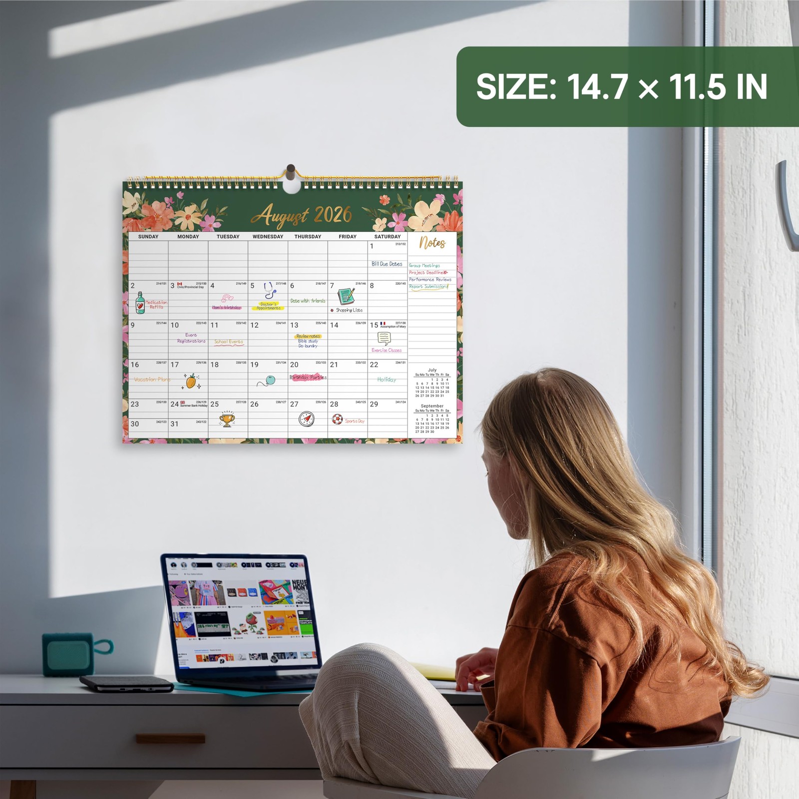 Calendar 2026-2027, Monthly Wall New(Apr 2026–Dec 2027), a-Floral