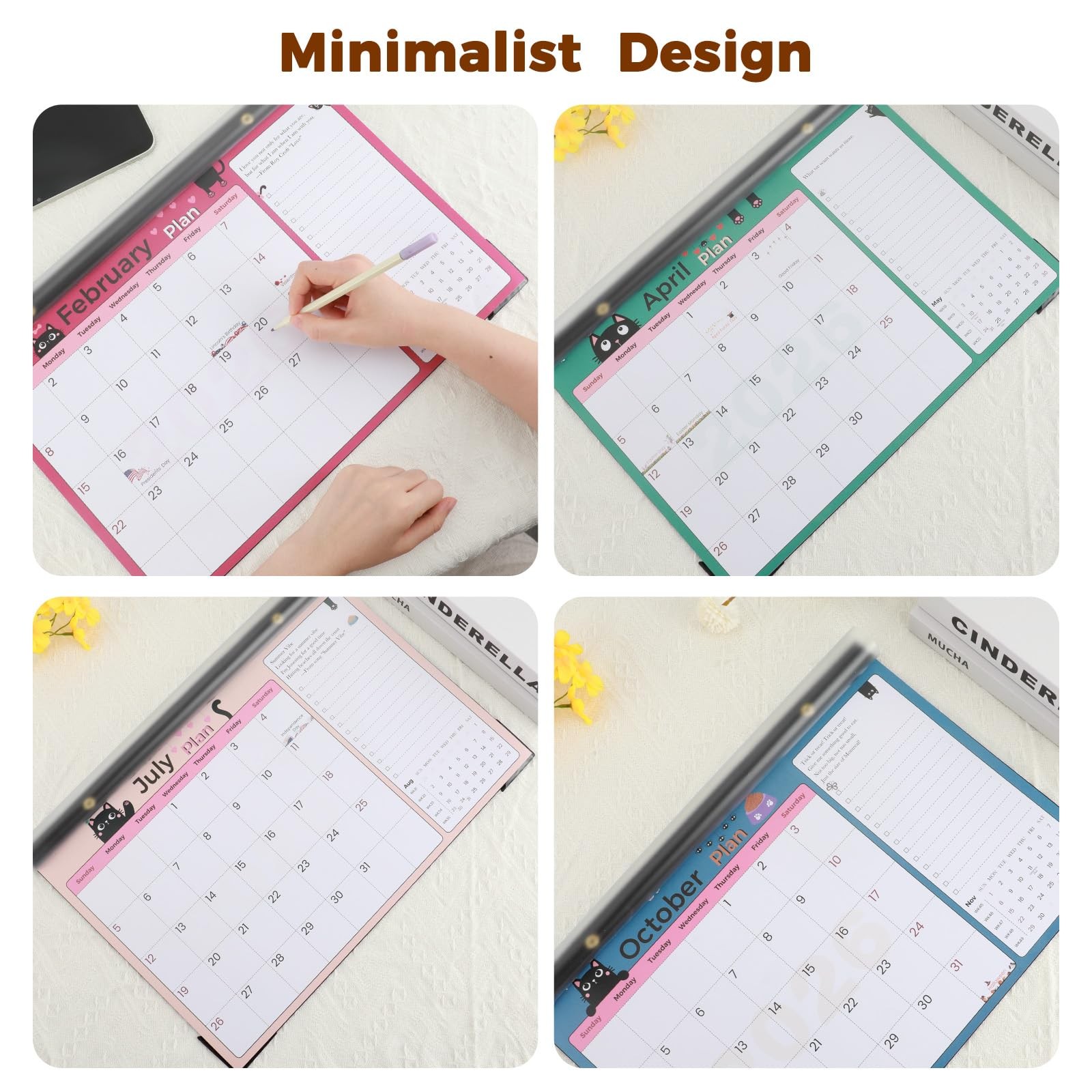 6uGooes Desk Calendar 2026-2027 (Jan 16.9″W x 11.9″H, 1 Pack 4 Theme Color