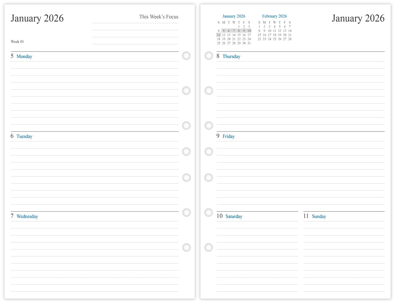 newestor 2026 Weekly Planner Refill for Mini Desk Size 4 (5.5″x8.5″), White