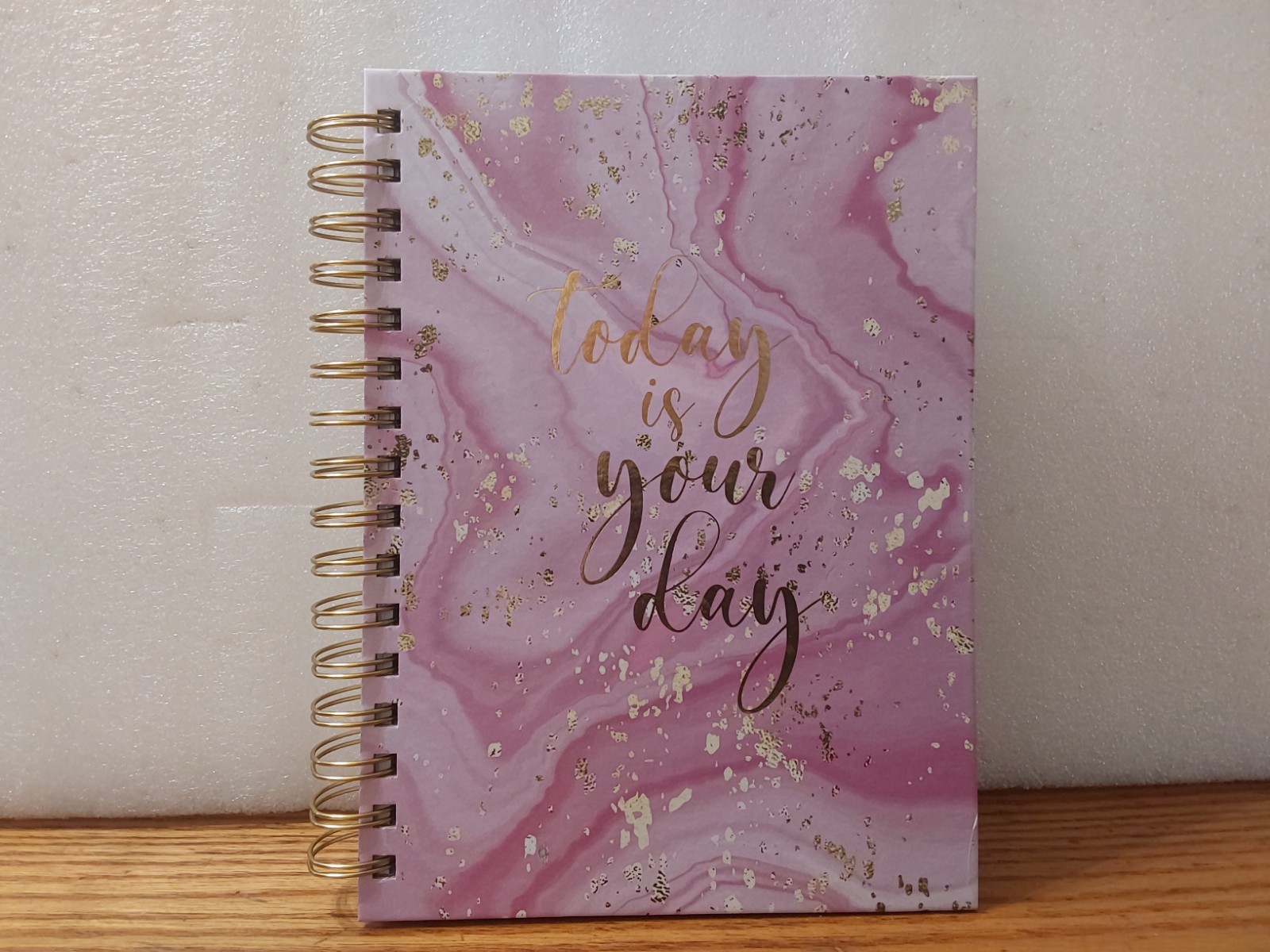 Today is Your Day Lined Journal Spiral Bound Pink Gold Marble Style 6×8.5