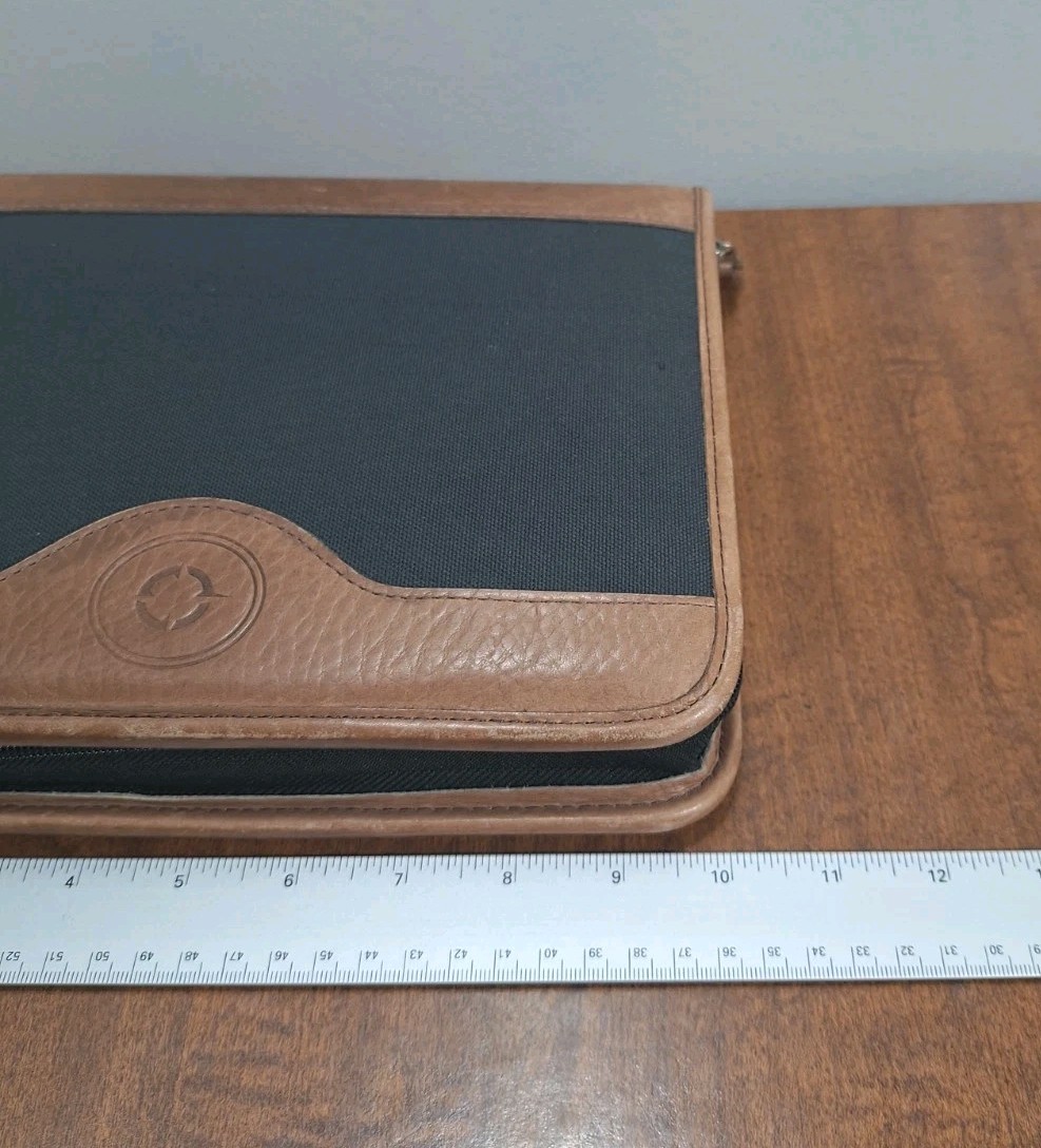 Vtg Franklin Covey Planner Dark Green Canvas Tan Leather Trim 8×10 Zip Closure