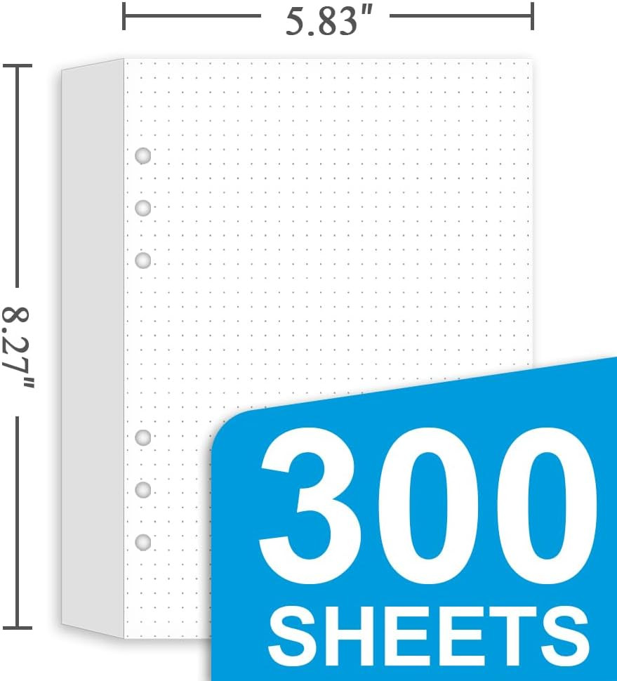 (3 Pack) A5 Dotted Paper Refills – 6 Hole Punched, 300 Sheets/600 Pages Dot Grid