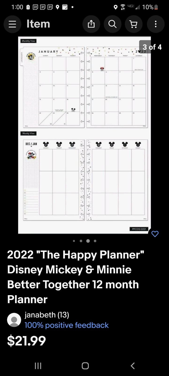 The Happy Planner, Disney; Mickey & Minnie, Classic 12 Month Planner, 2022