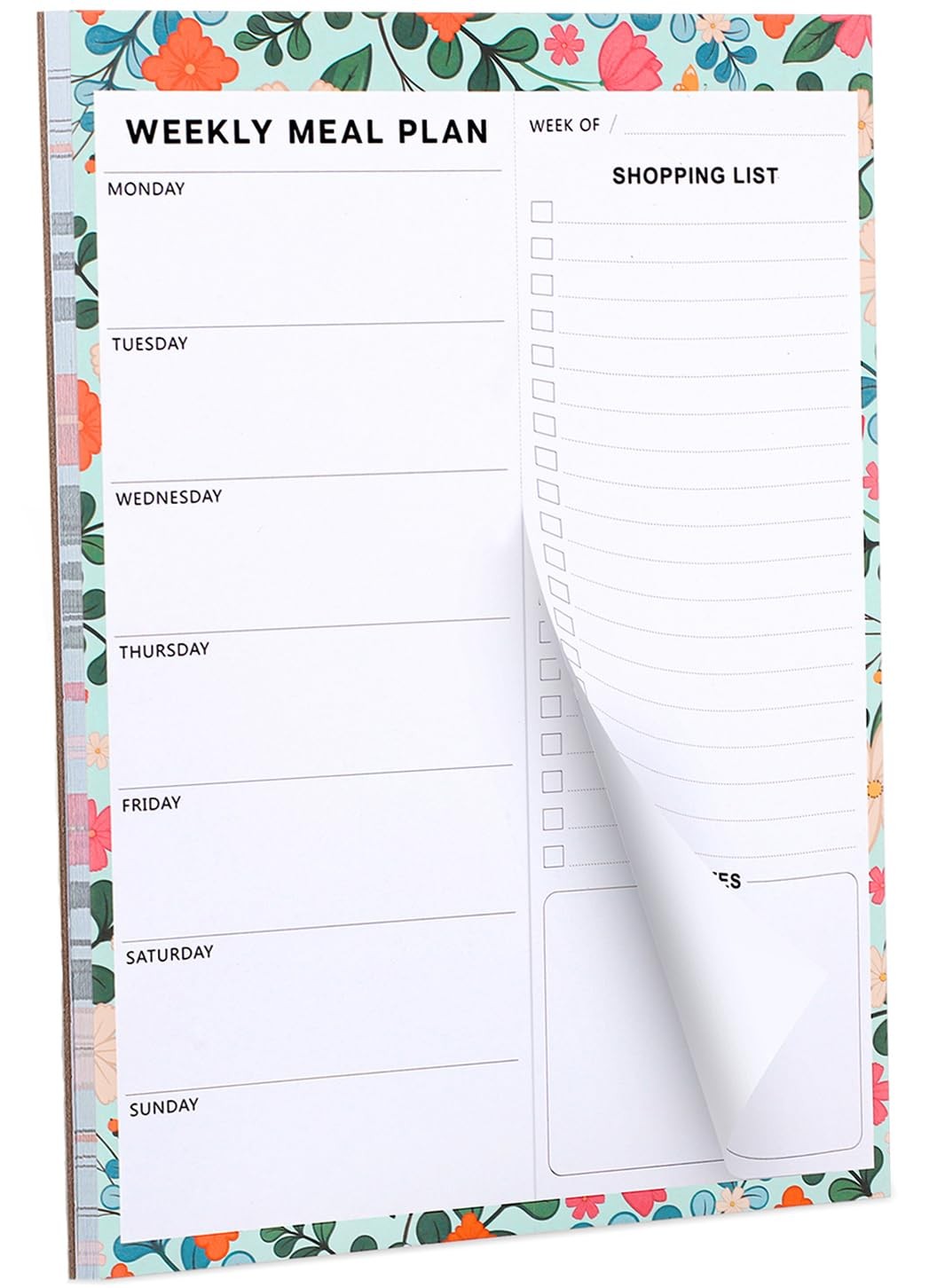 60 Sheet Meal Planner for Fridge, Magnetic Weekly 25.5 cm by 17.5 cm, Flower