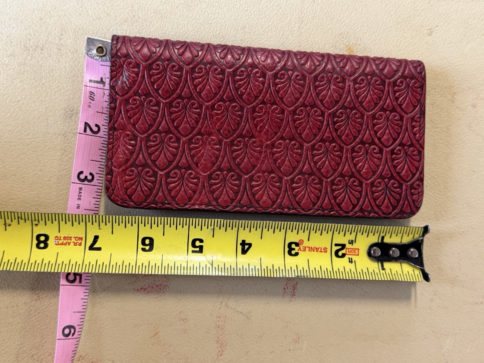 Oberon Design Check Book Cover Case Tooled In Cherry Red