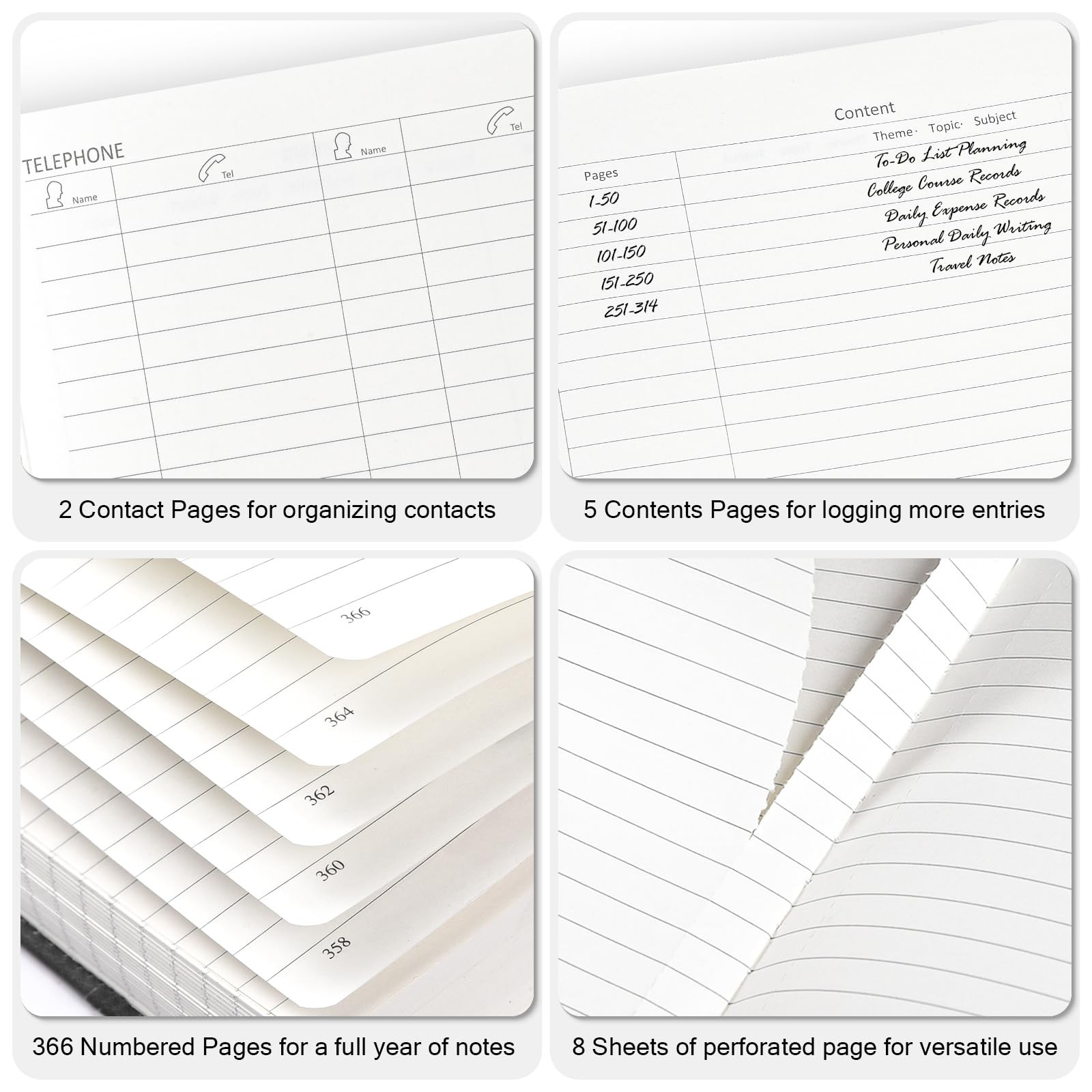 Lined Notebook Journal for Men Women, 365 Pages Numbered College A5, Black