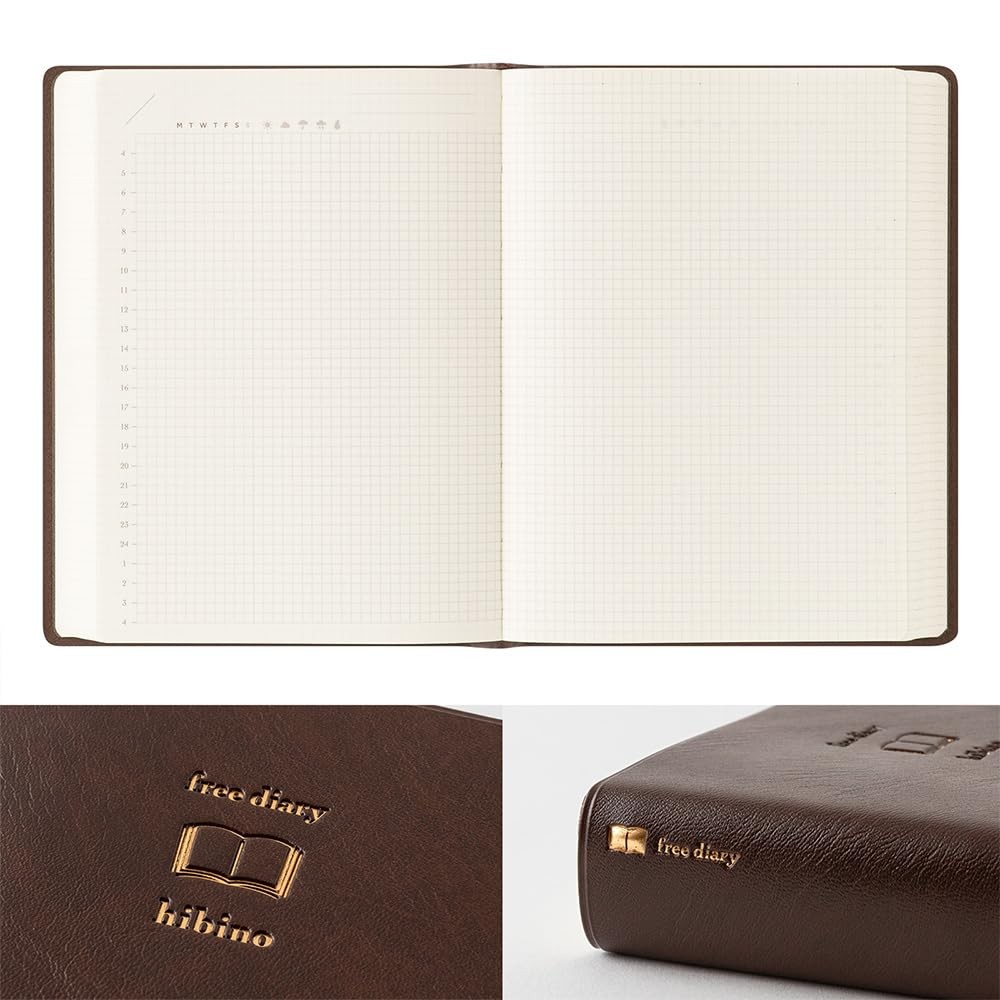 Midori Hibino Free Diary A6 size 2 Pages per Day Brown 15396006 Japanese New