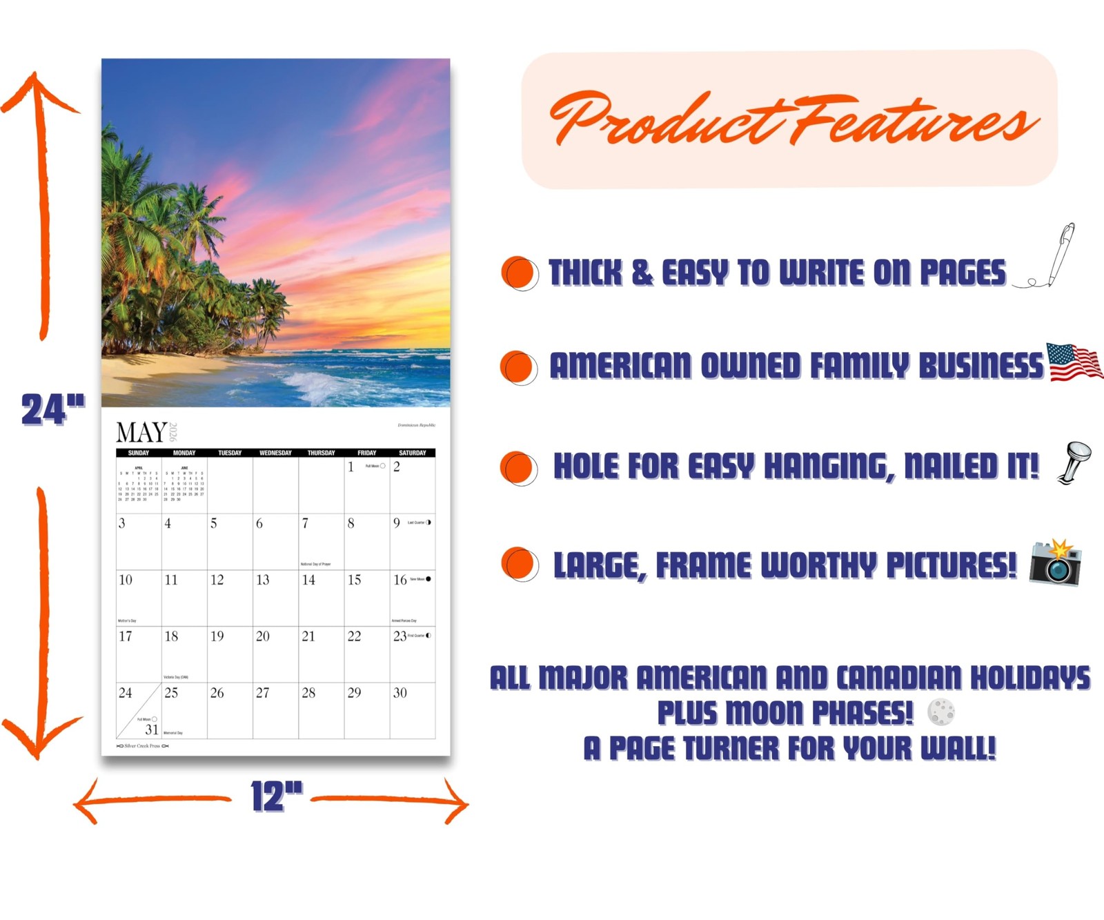 2026 Beaches Calendar | 12″ x | Wall 2026
