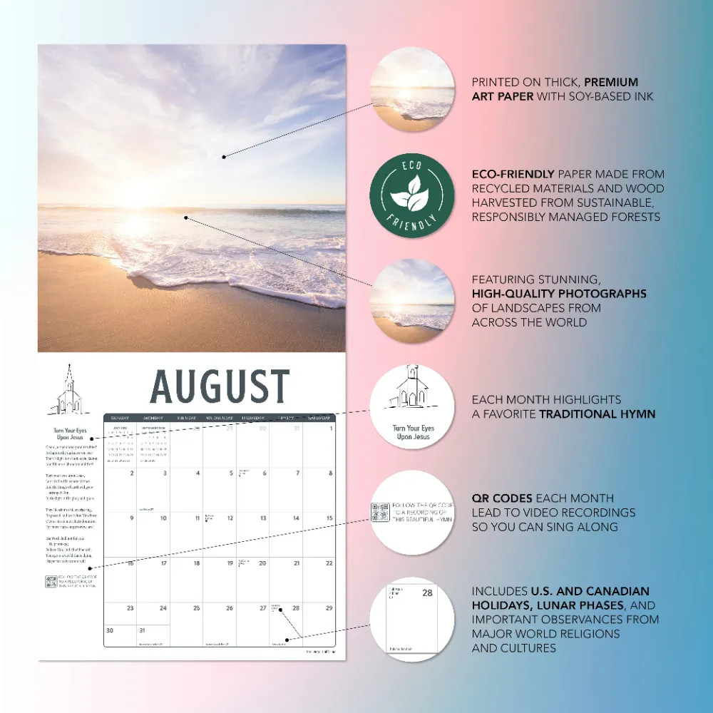 Hymns Calendar 2026 | 12″ x 24″ 12 Month Calendar | Marble City Press
