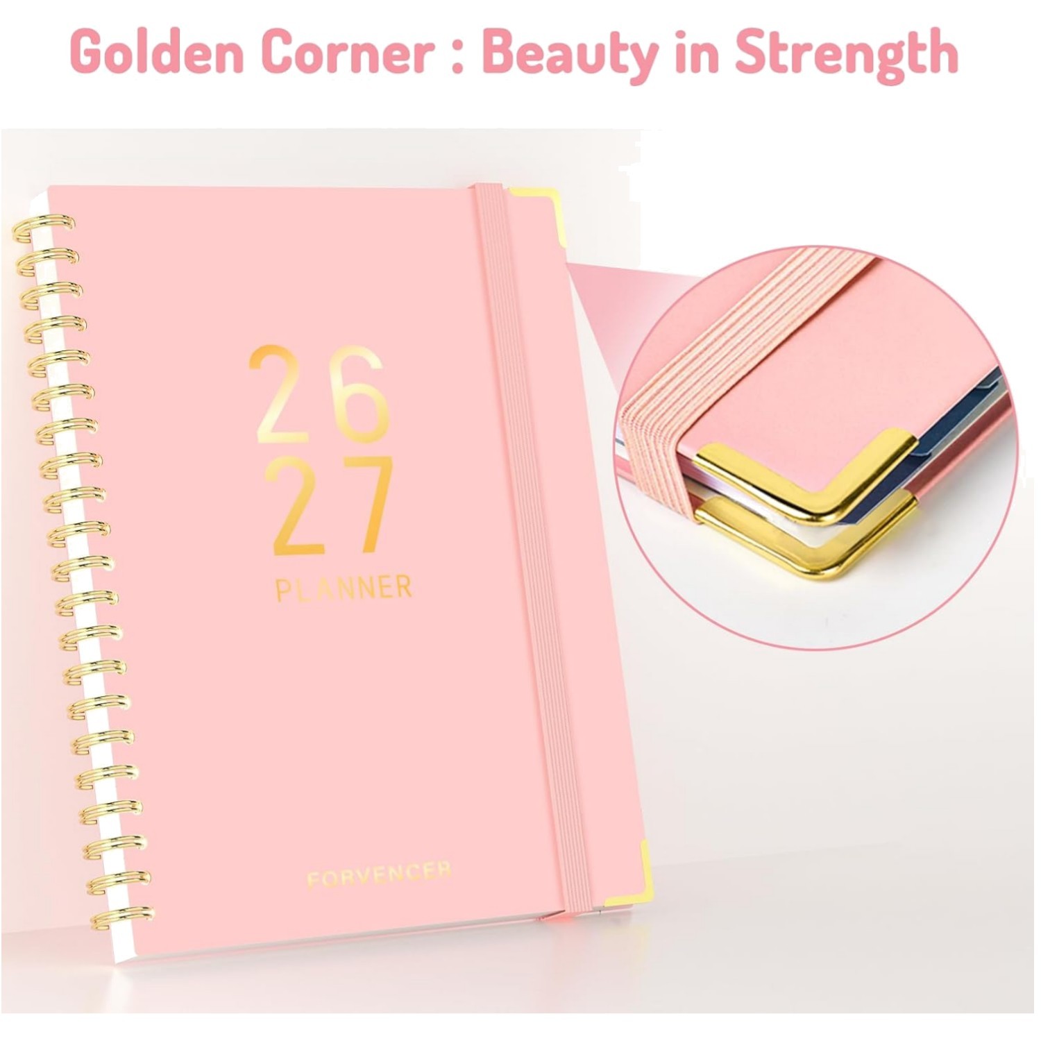 Pink Marble Academic Planner 2026-2027, Student Teacher
