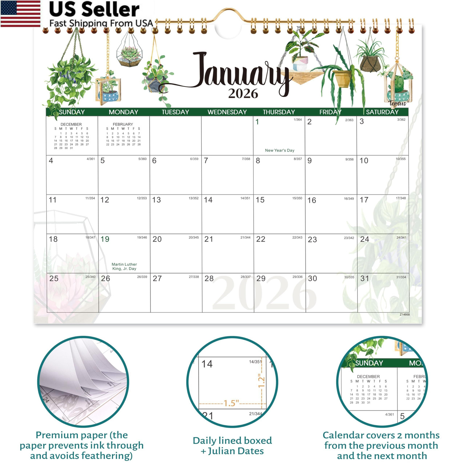 2026 Wall Calendar – 2026 Calendar, 12 Months 2026 from Jan. -…