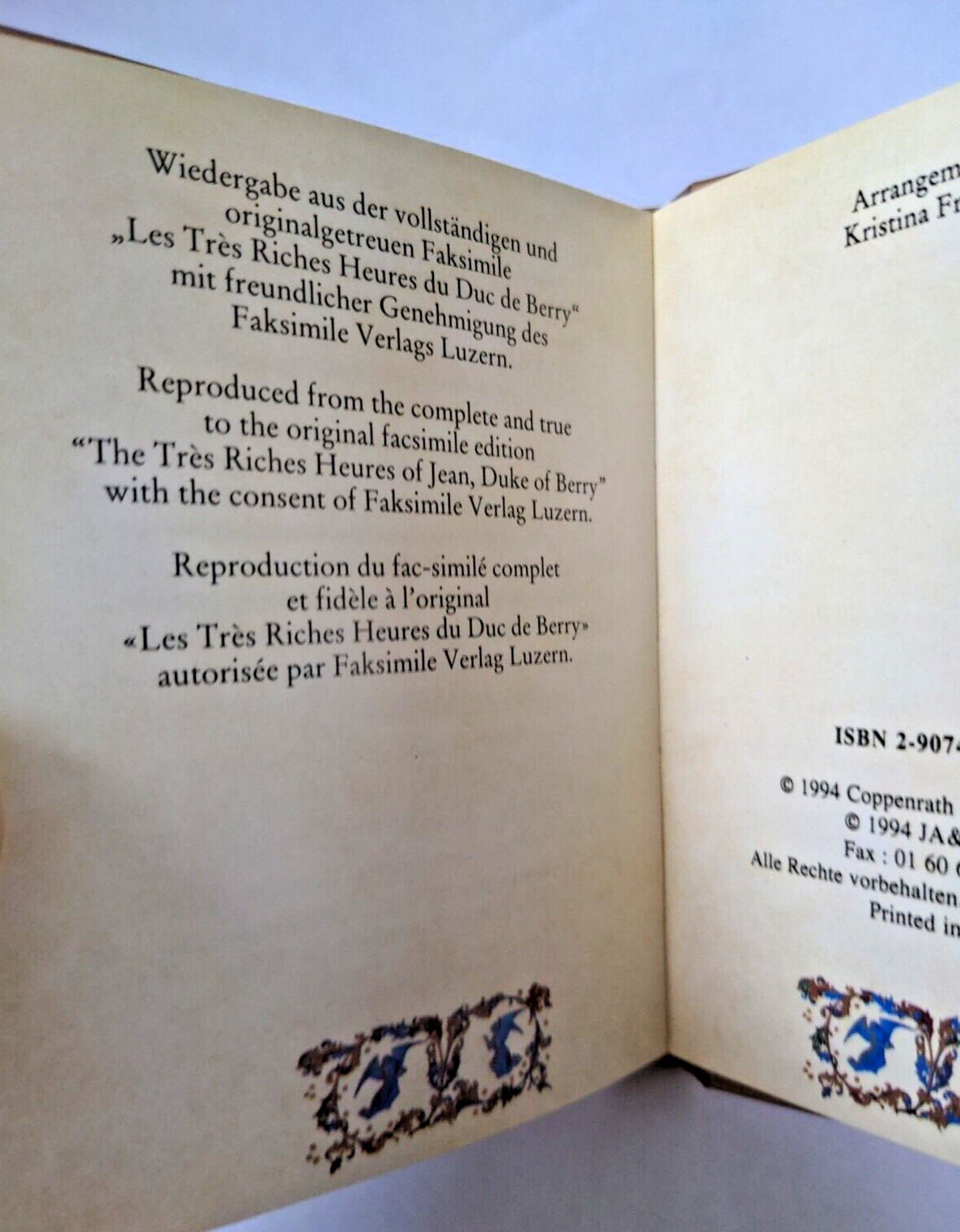 Coppenrath Verlag Très Riches Heures Illuminated Manuscript Address Book 1994