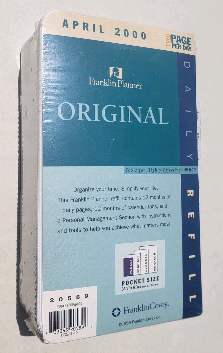 New Franklin Covey Pocket Original Daily Planner Refill Inserts 2 Page Per Day