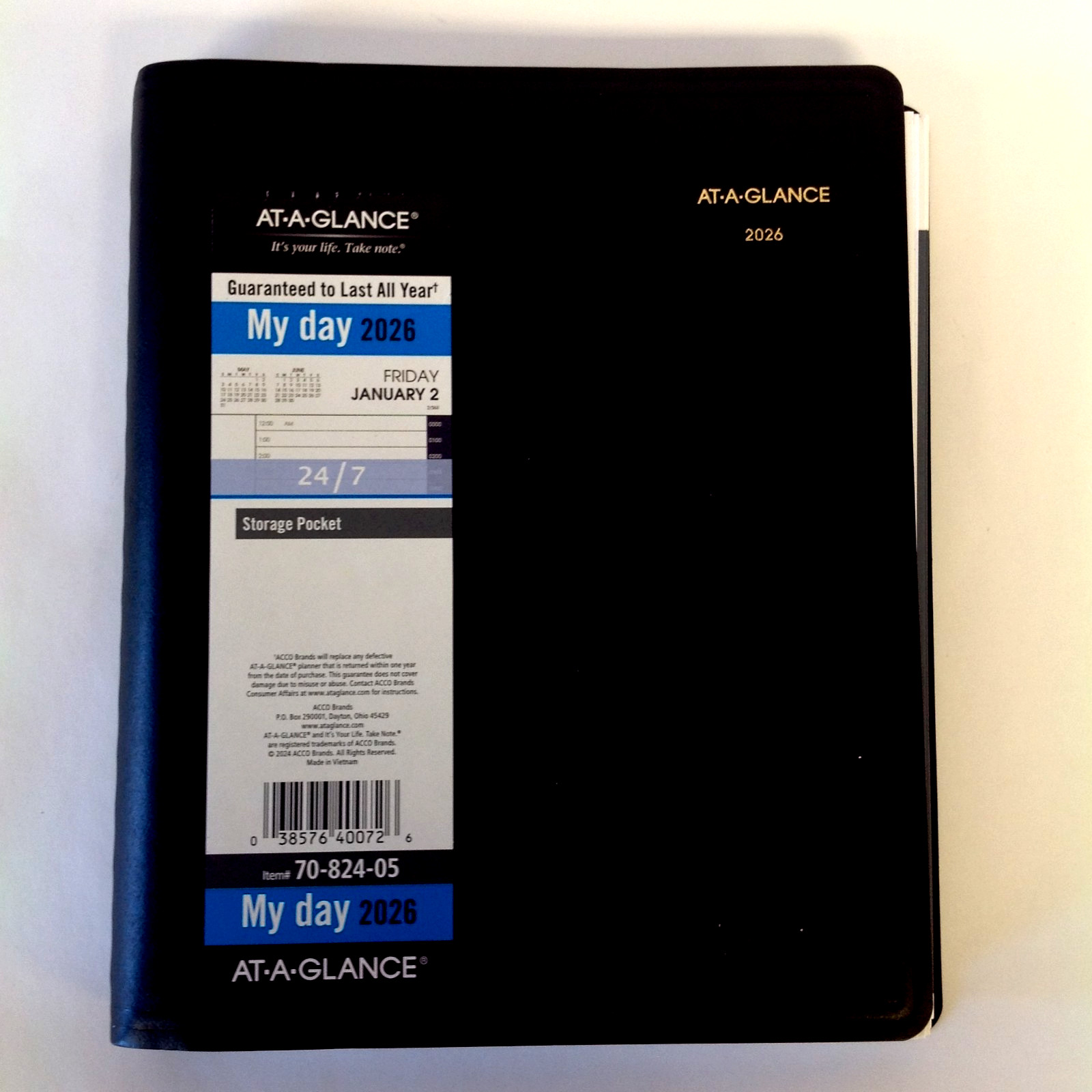 2026 At-A-Glance 70-824-05 My Day 24/7 Daily Appointment Book 7″ x 8-3/4″ Black