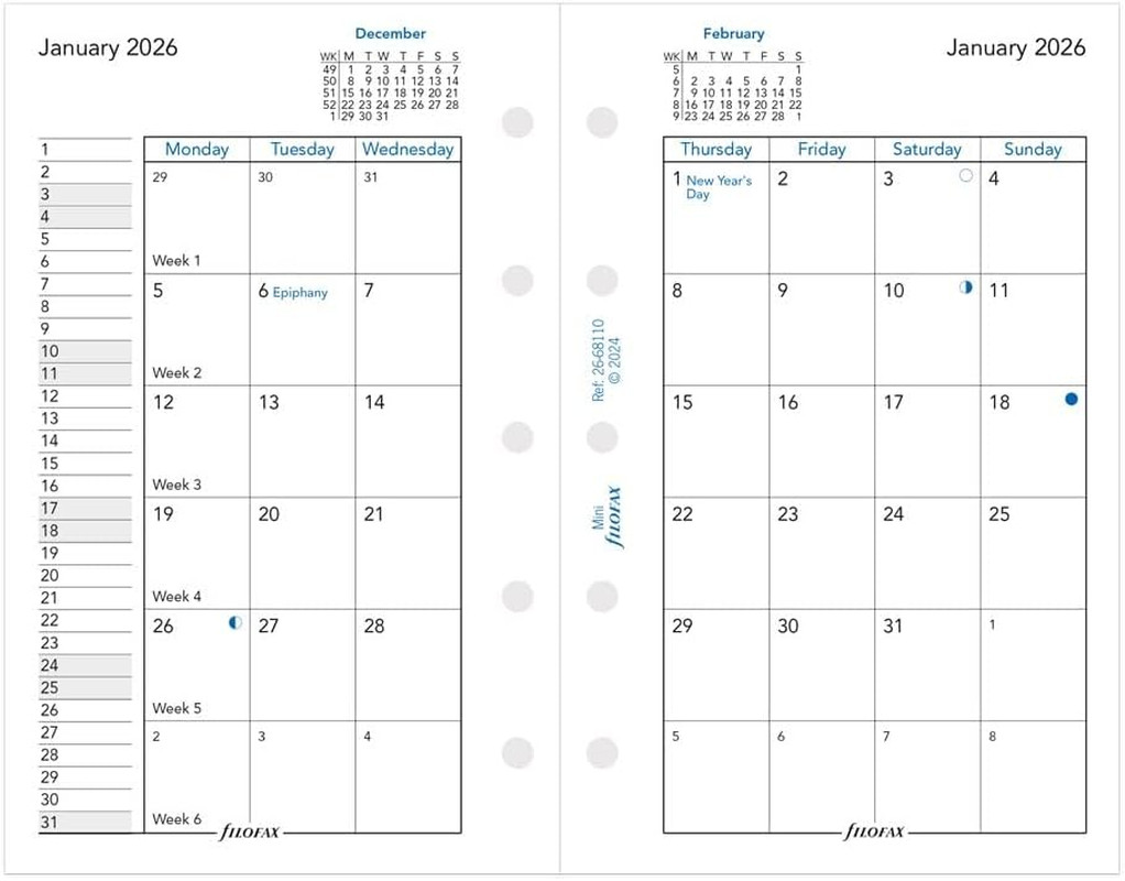 C68110-26 Mini Size Month-To-View Calendar Diary Refill White Paper 2026