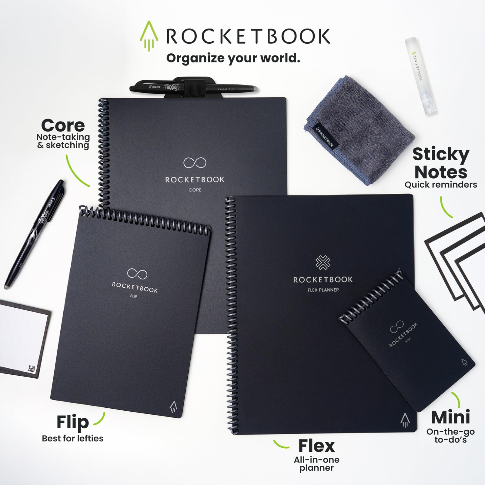 Rocketbook Accessory Kit – Complete Set with 2 FriXion Gel Pens, Spray Bottle…
