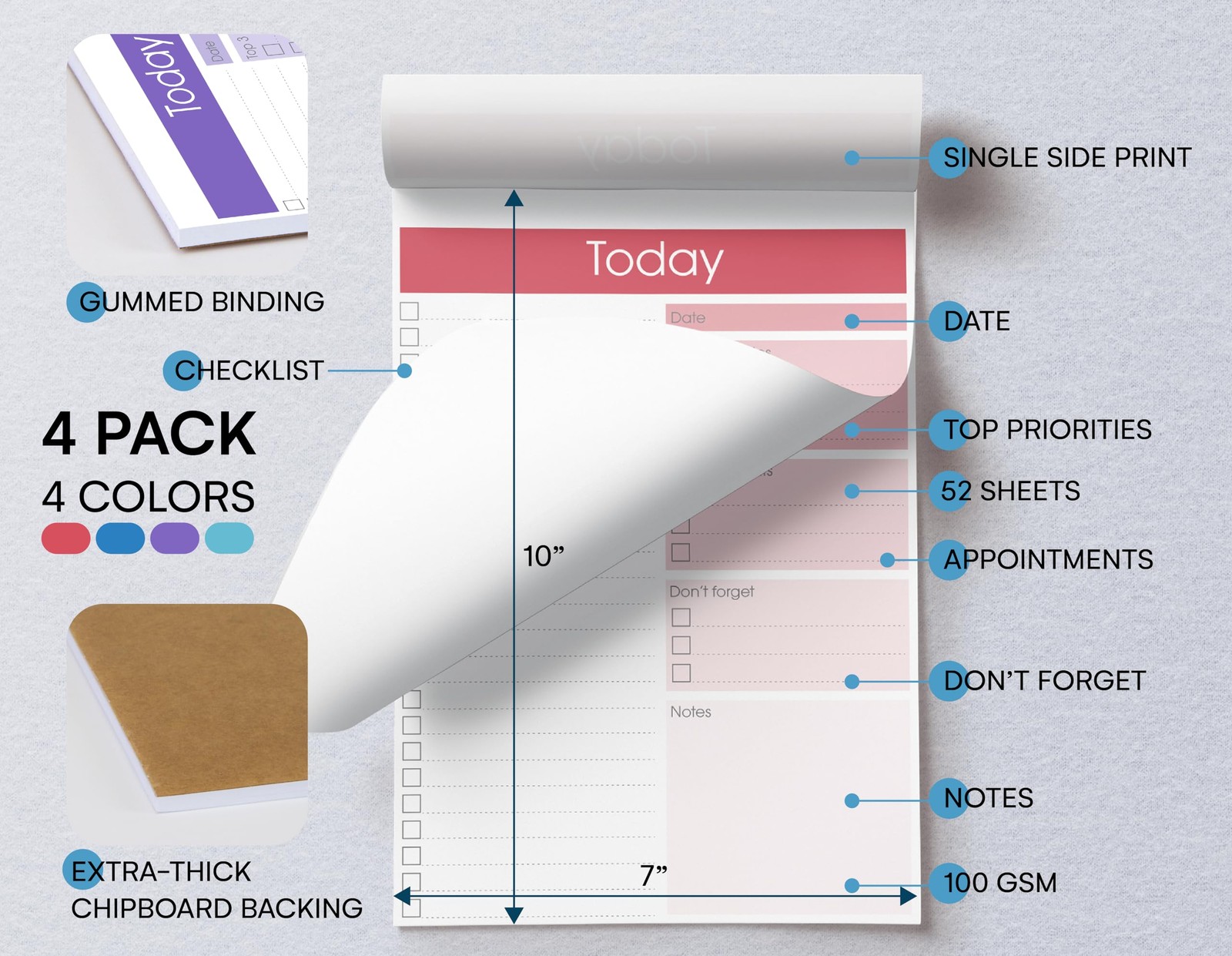 To Do List Notepad, 7″ x 10″ Today Note Pad, 52 Sheets, Daily Agenda Producti…