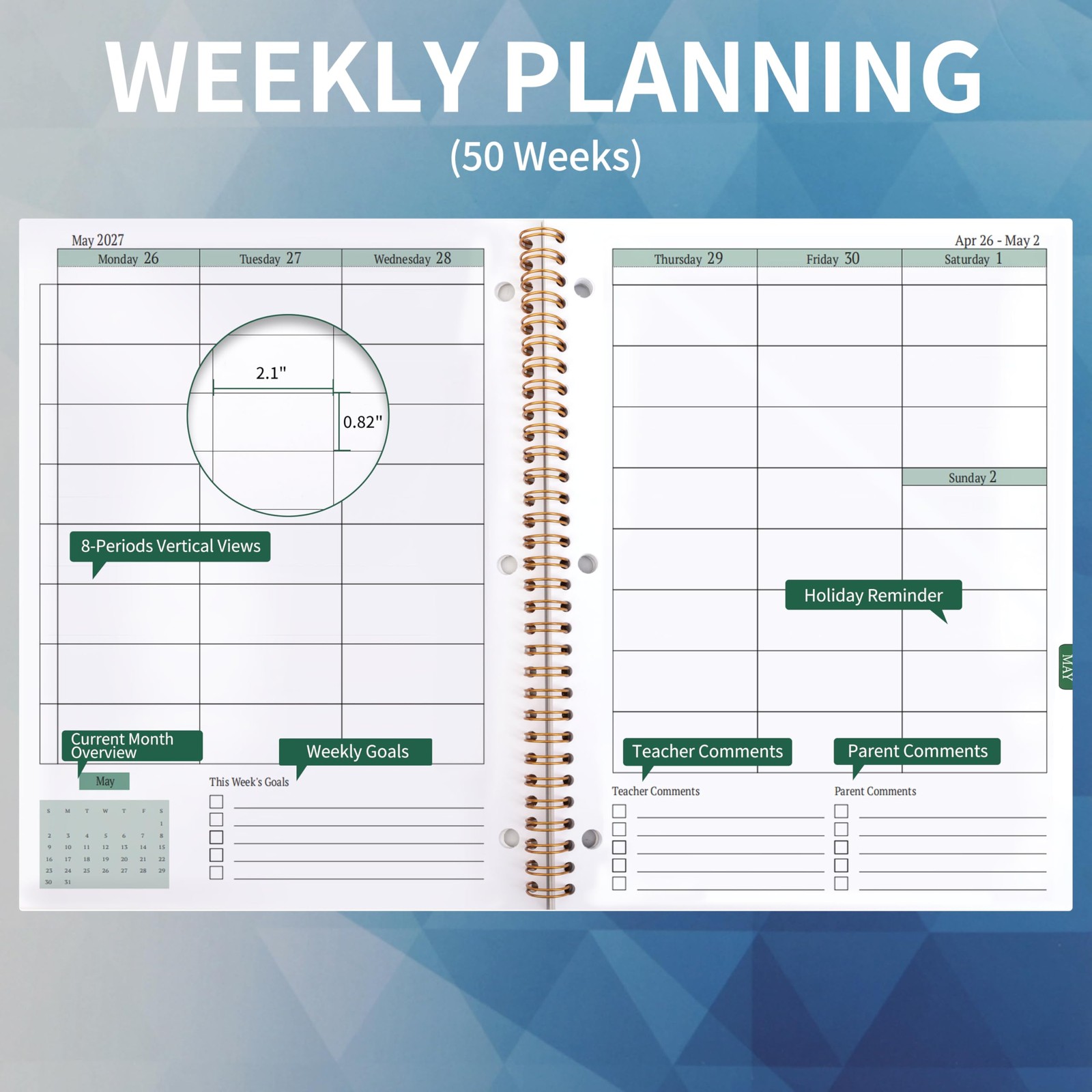 Student Planner 2026-2027 – Monthly and Weekly School 8.2 X 10.7 inches, Blue