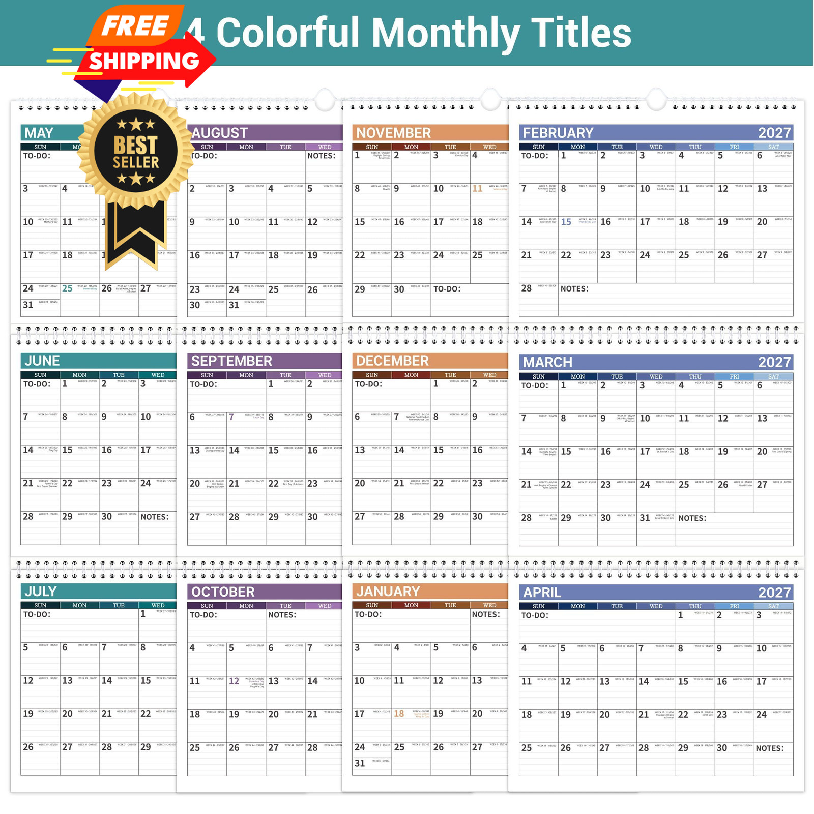 3 Month Calendar 2026-2028 – Wall from MAY 2026 Lake Blue